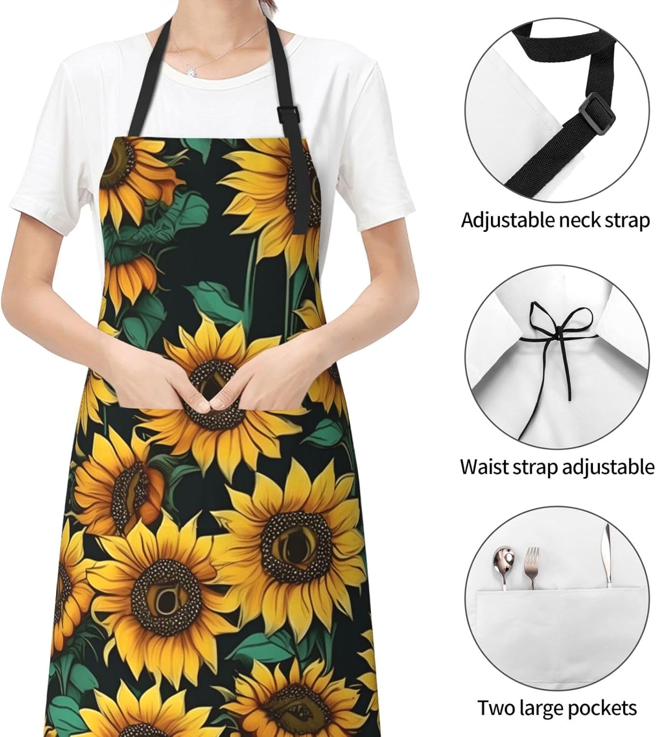 YANYU Sunflower Print 28x33 In Kitchen Apron Stylish Chef Apron with P
