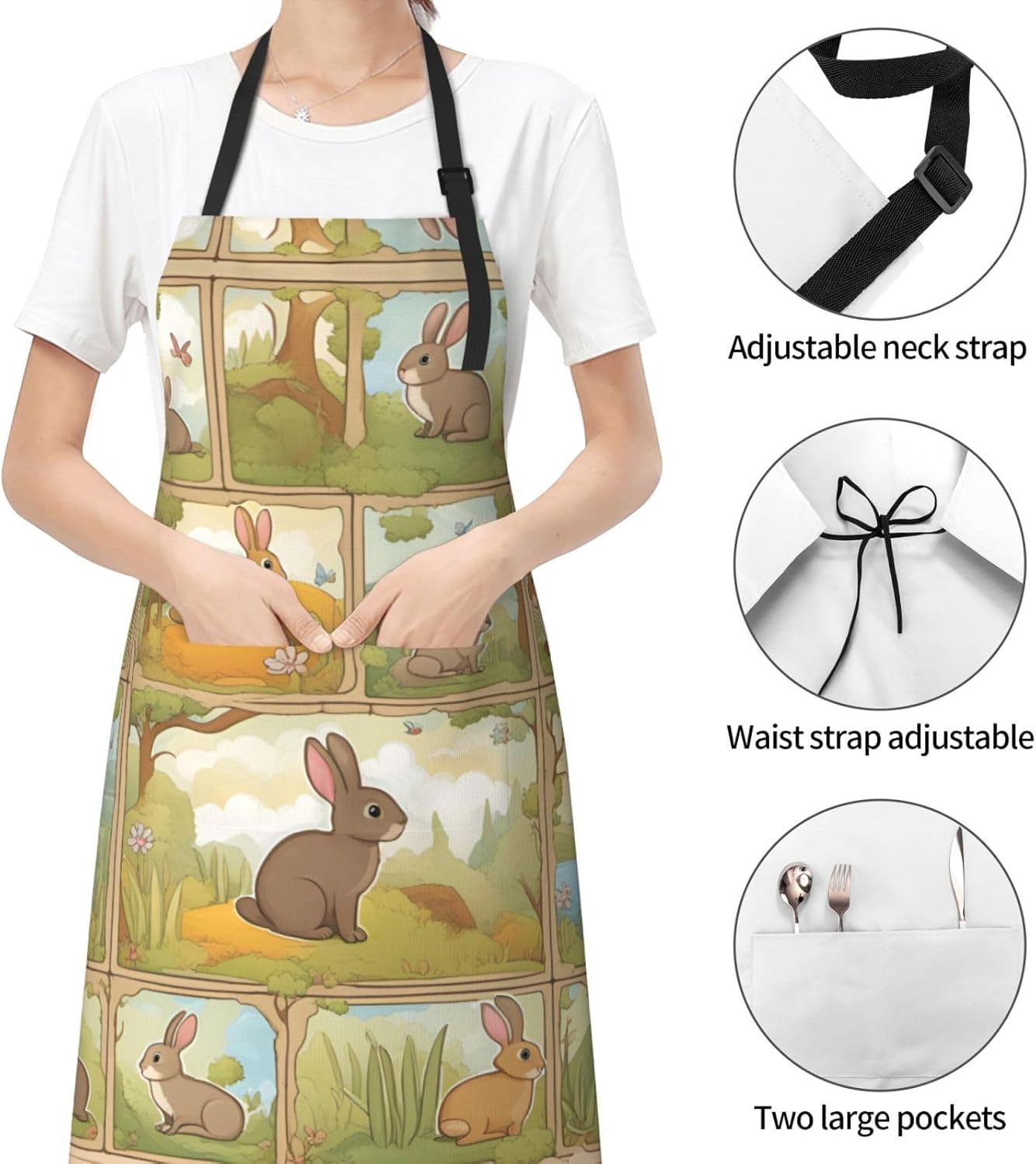 Cartoon Cute Animals Rabbit print Waterproof chef's apron with pocket apron for kitchen cooking baking barbecue and gardening