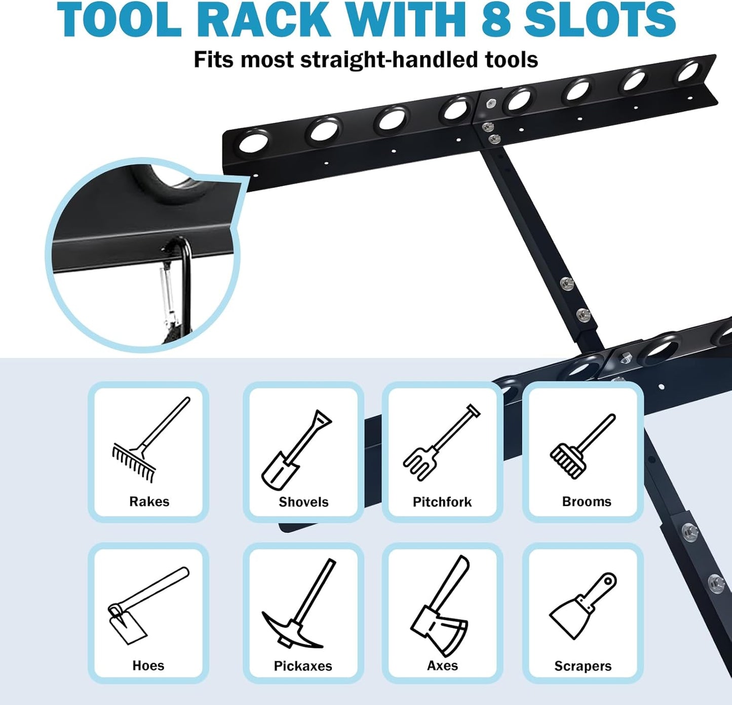 8 Tool Holes Trailer Tool Rack w/Rear Support | Thickened Base Heavy D