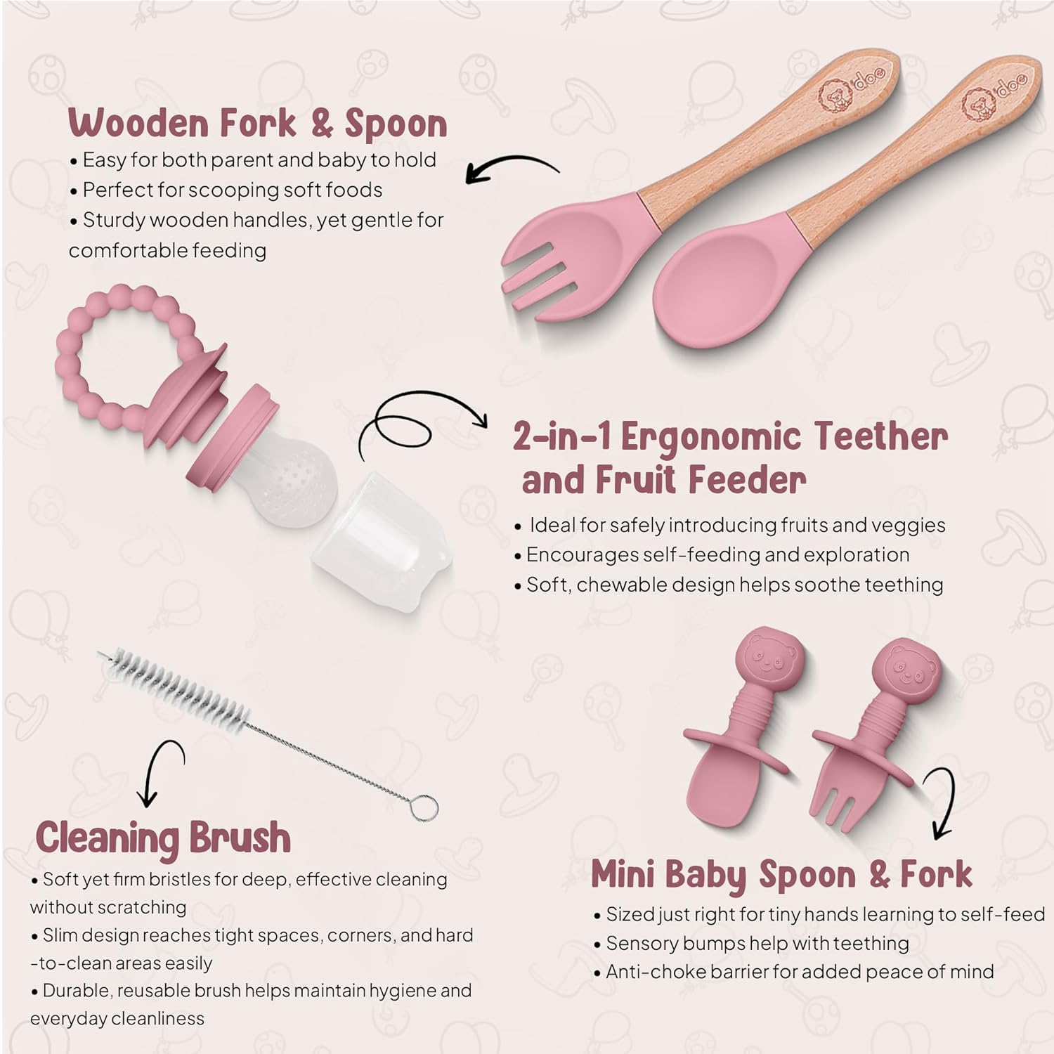 O'doe Baby Weaning Set – 15 Pcs Silicone Baby Feeding Set with Suction