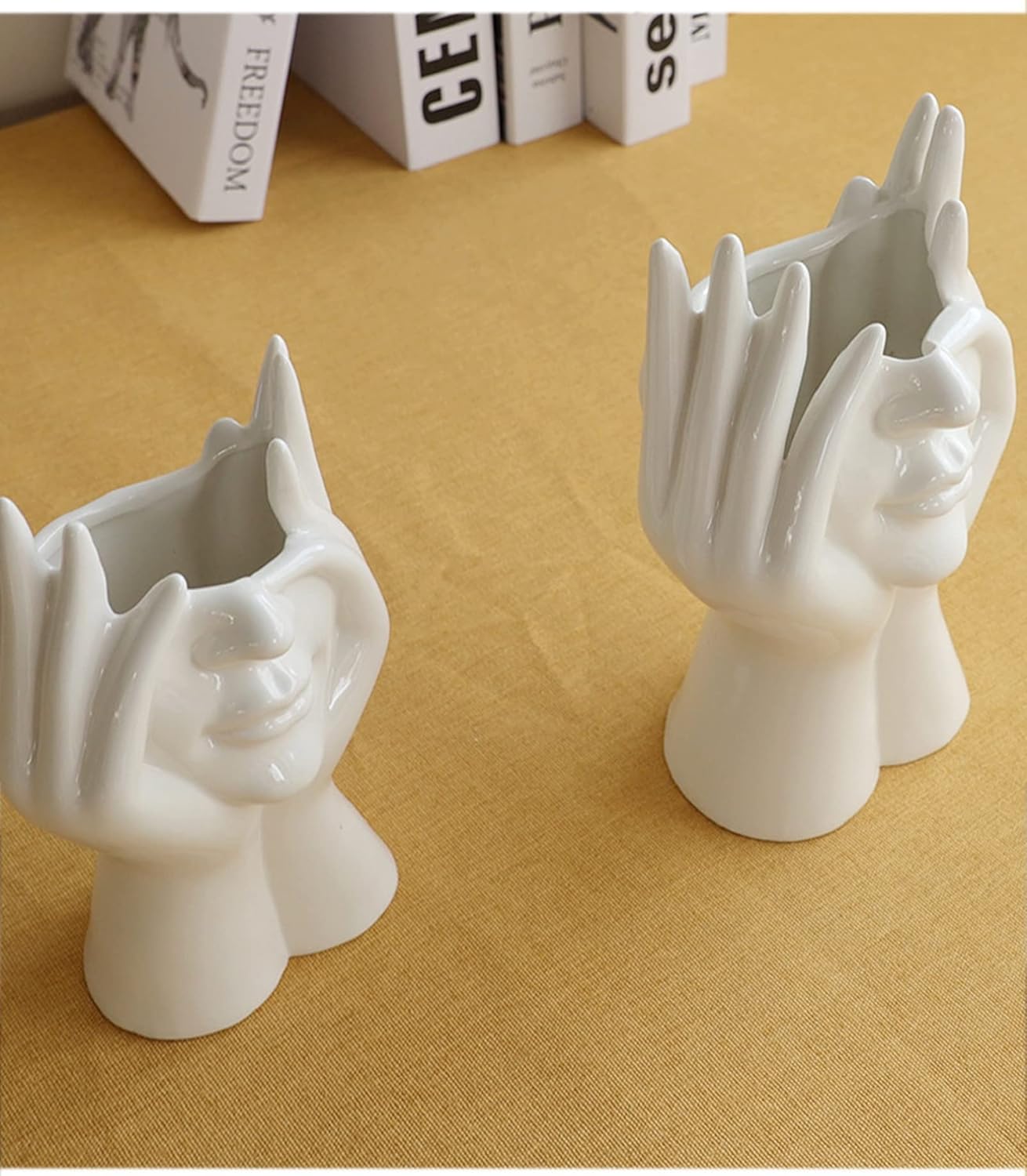 Human Form Body Flower Vase Art Face Ceramic Sculpture Flower Plant Pot Table Centerpieces Wedding Office Kitchen Home Decor (Hand Holding Face)