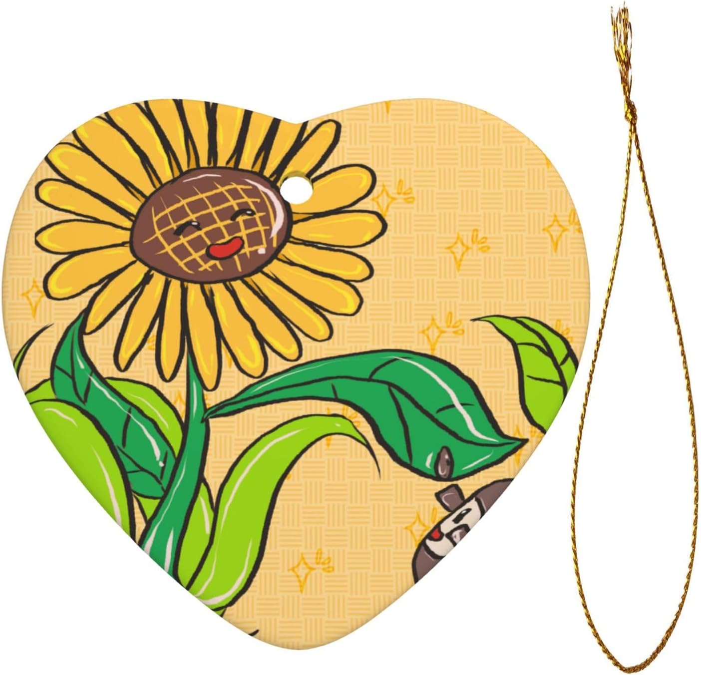 Sunflower Seeds and Sunflowers Heart-Shaped Ceramic Ornaments for Home Wall Decoration, Garden Parties, and Christmas Tree Decorations.