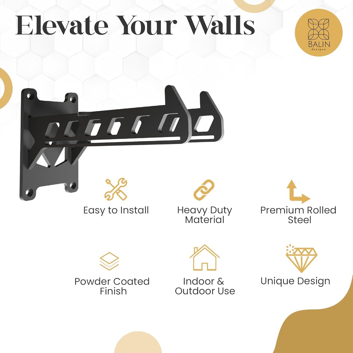 Heavy-Duty Garage Shelving Aide Hooks by Balin Designs (Black) Utility Brackets for 6” - 8" Shelves with Included Hardware, Ideal for Workshop, Garden Tools, and Electronic Item hangings (Set of 2)