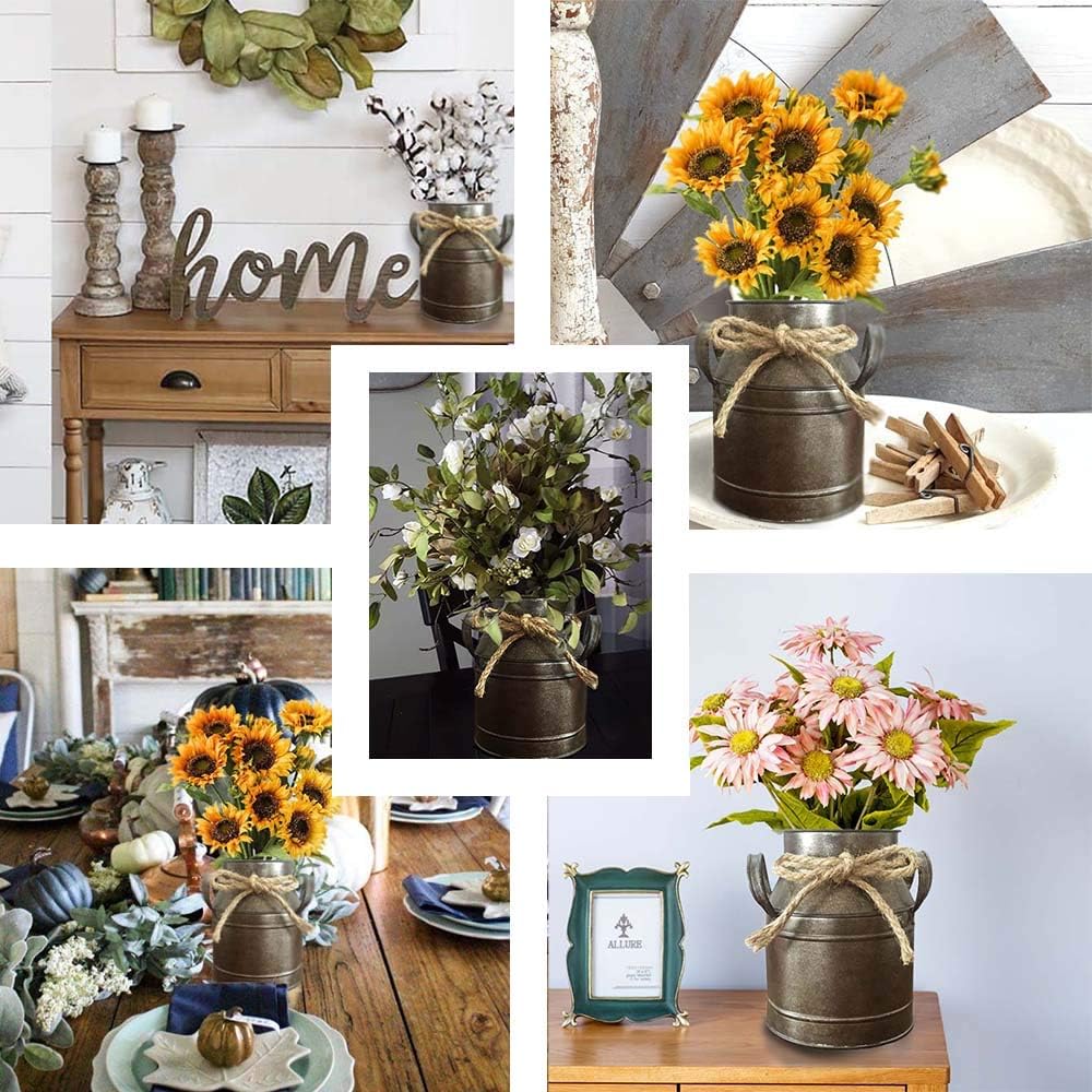 Country Flower Bronze Milk Can Planter Table Vase for Home Decor, Office Decor or Outdoor