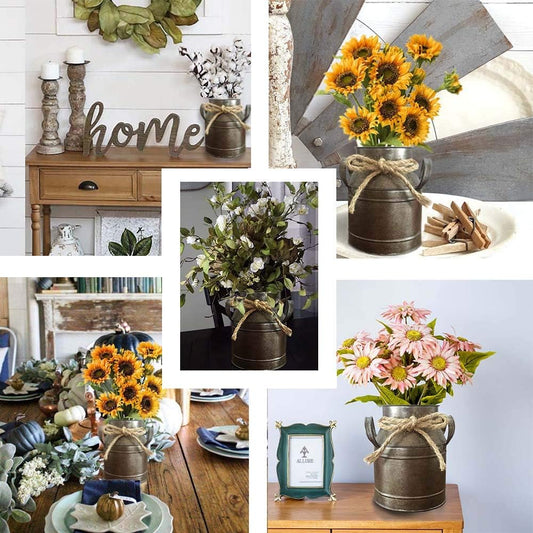 Country Flower Bronze Milk Can Planter Table Vase for Home Decor, Office Decor or Outdoor