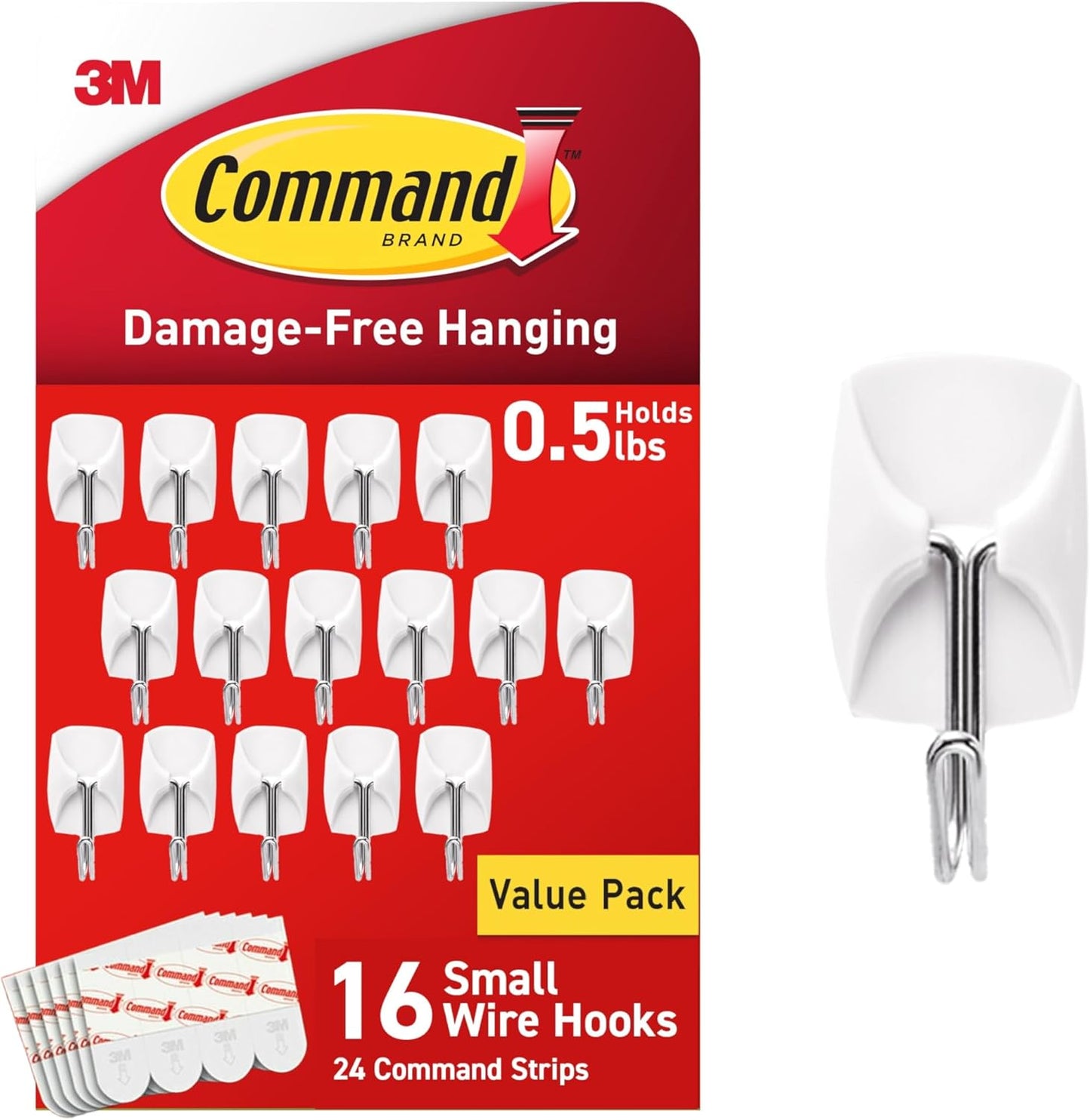 Command Small Wire Toggle Hooks, 16 Hooks and 24 Strips, Damage-Free H
