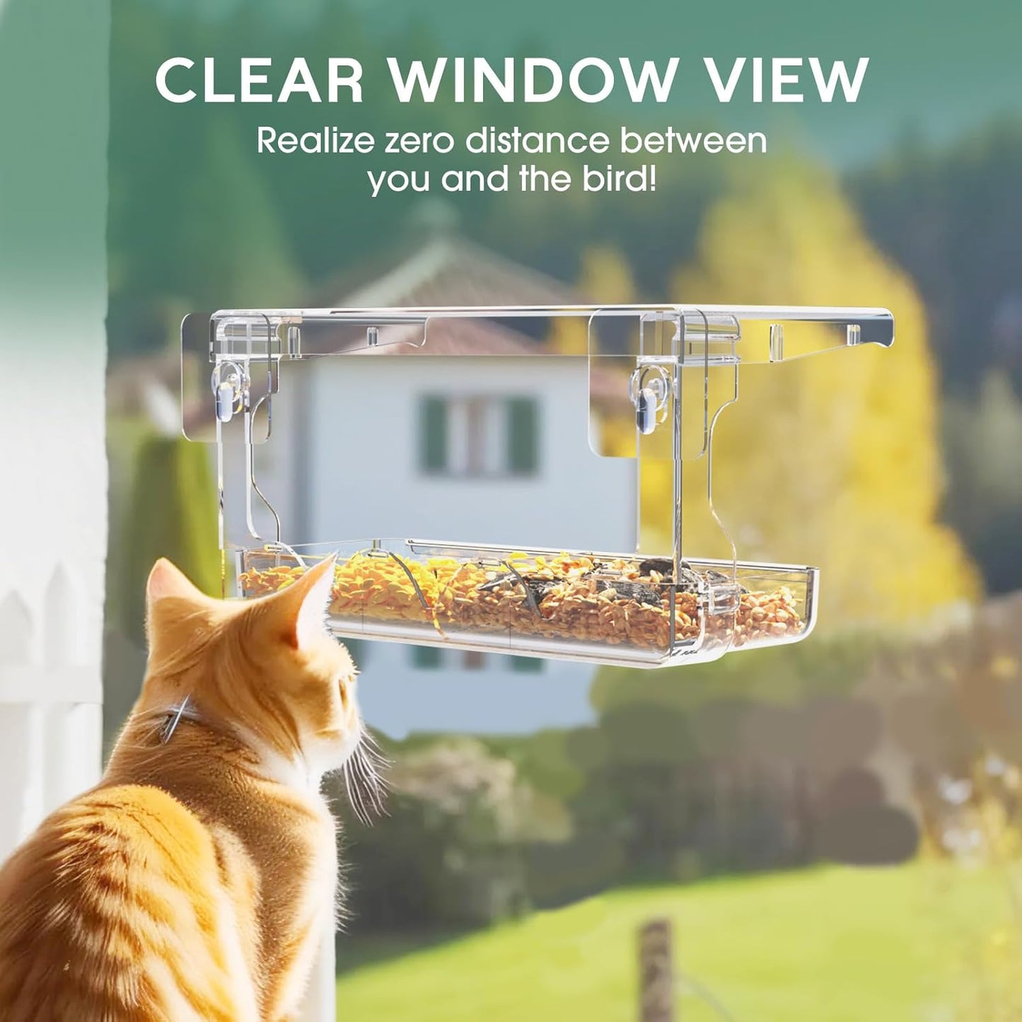 Window Bird Feeder for Outdoors, Clear Birds Feeders Window Mounted with Self-Adhesive Hooks, Outside Wild Bird Watching for Hummingbird,Finch in Garden, Yard, Elderly Kids Viewing