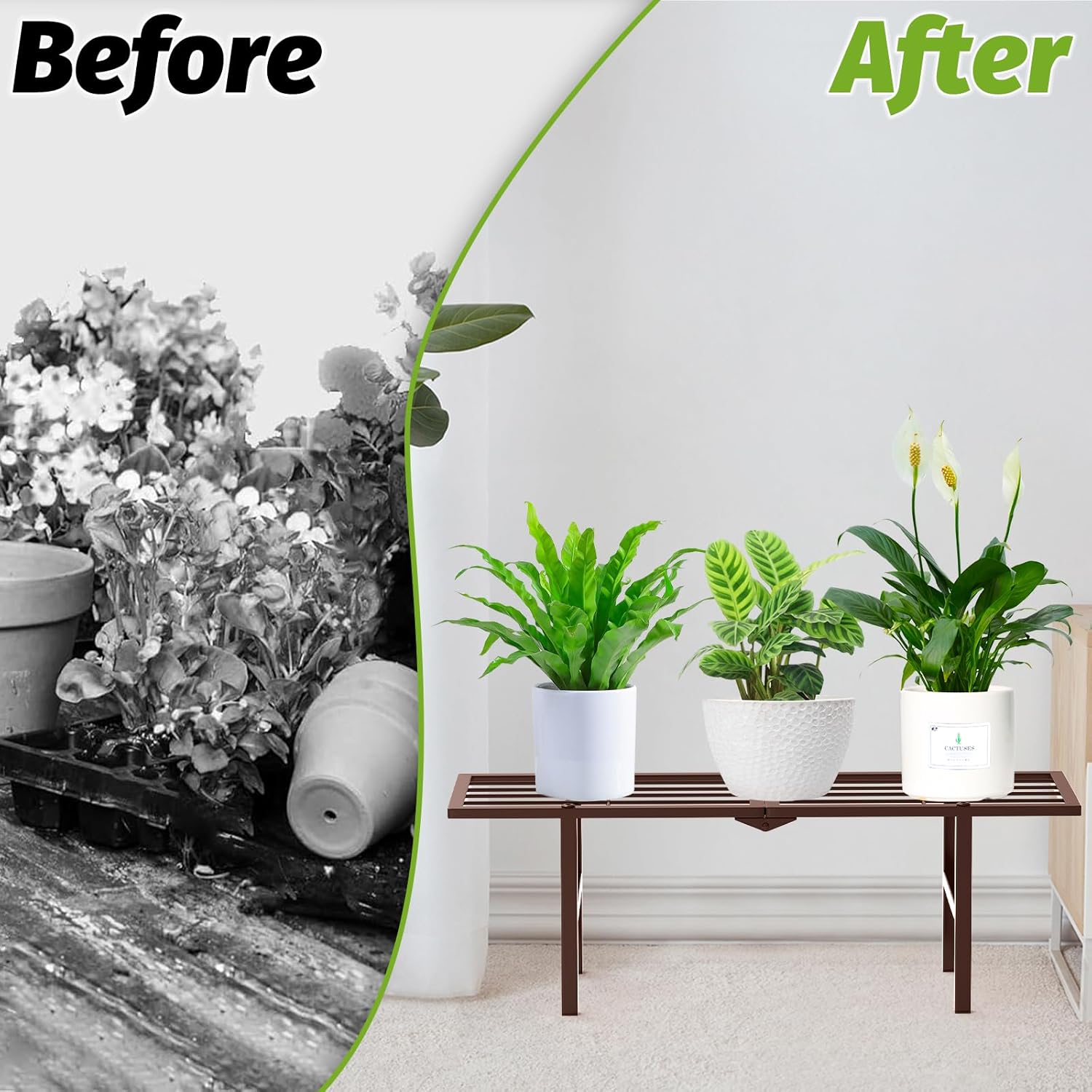 2 Pack Metal Plant Stand Outdoor Indoor, 1 Tier Folding Tiered Flower 