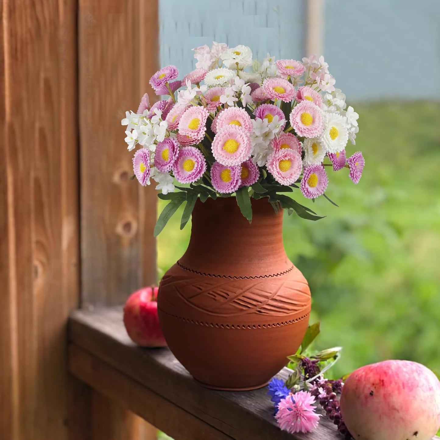 3 Pcs Artificial Daisy Flowers for Outdoors Summer Spring Decor Silk Flowers Wildflowers UV Resistant Faux Daisies Flowers for Planter Pots Home Indoor Table Centerpiece Vase Window Box