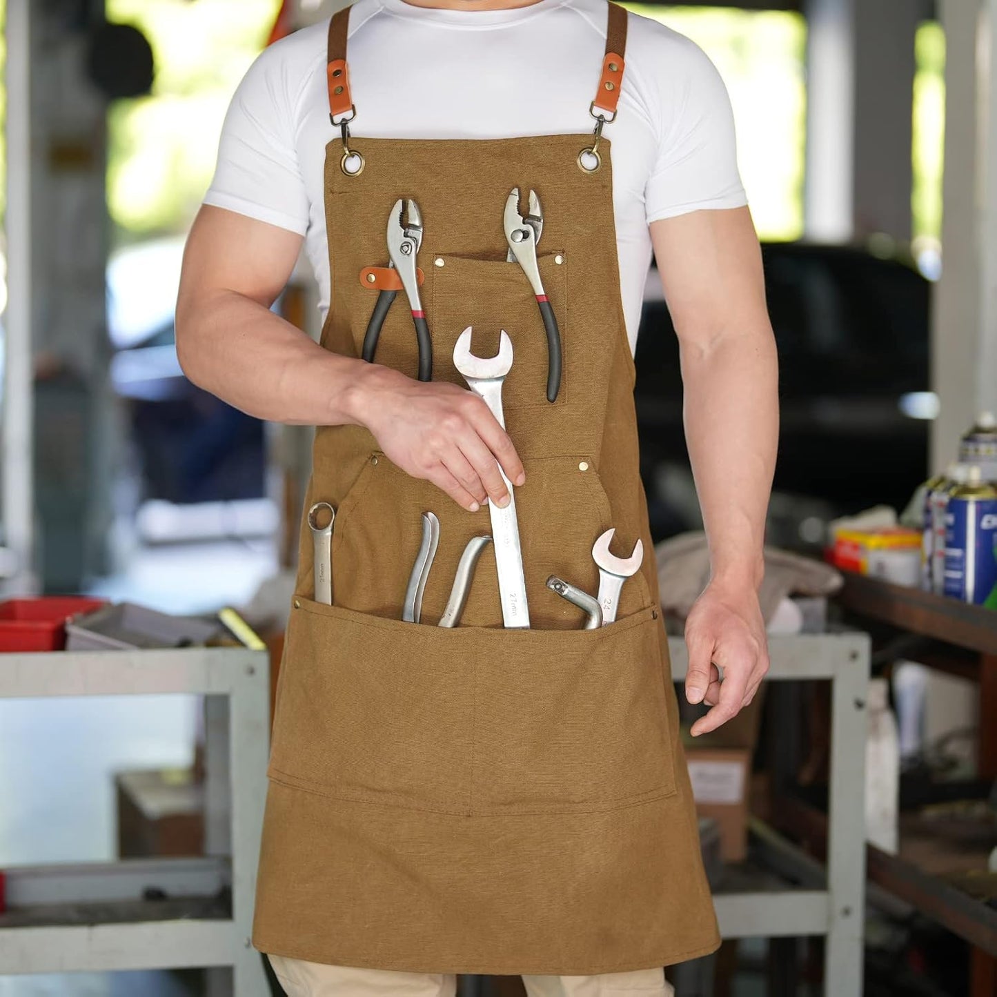Canvas Aprons for Men Chef Apron, Work Apron with Large Pockets - 16oz