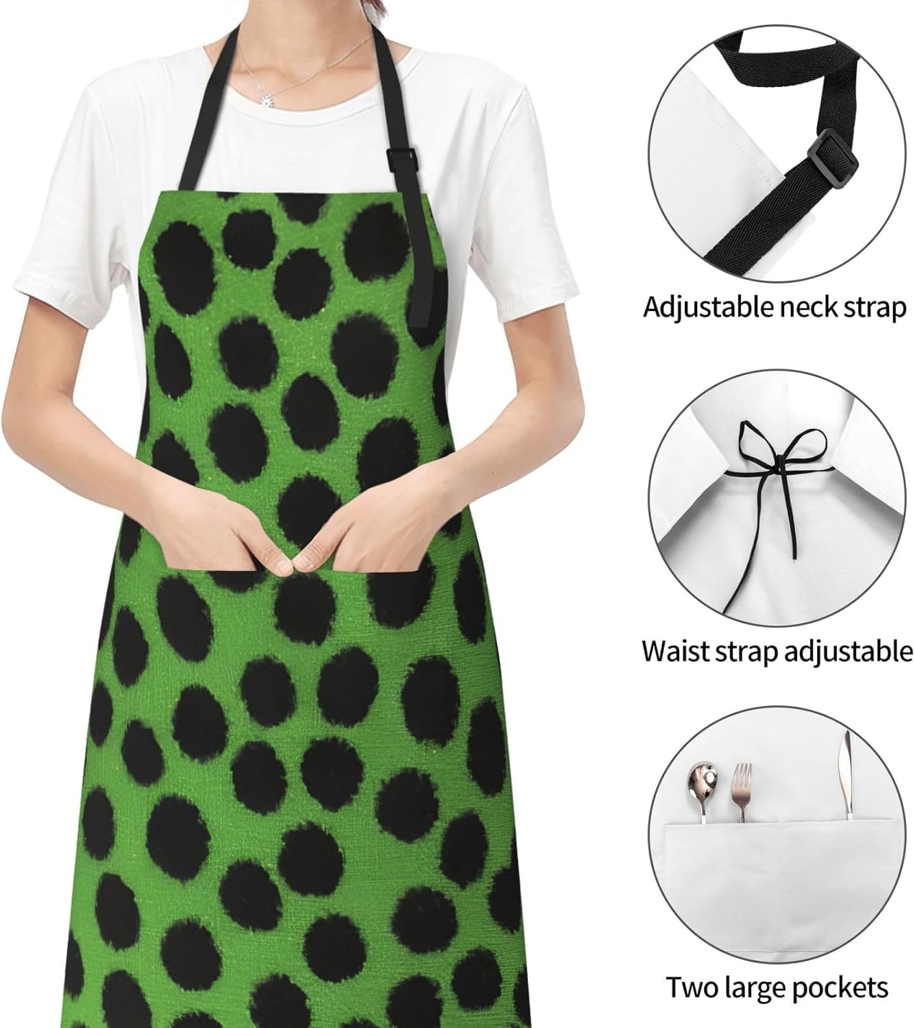 YANYU Green Leopard Print 28x33 In Kitchen Apron Stylish Chef Apron with Pockets for Cooking Baking Painting
