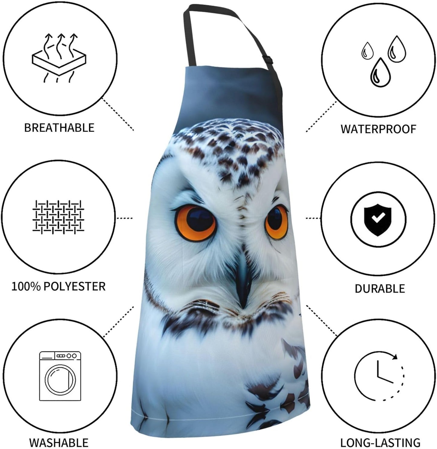 Snowy Owl Eyes Print 28x33 In Adult Kitchen Apron with Pockets Versatile Chef Smock for Cooking Baking