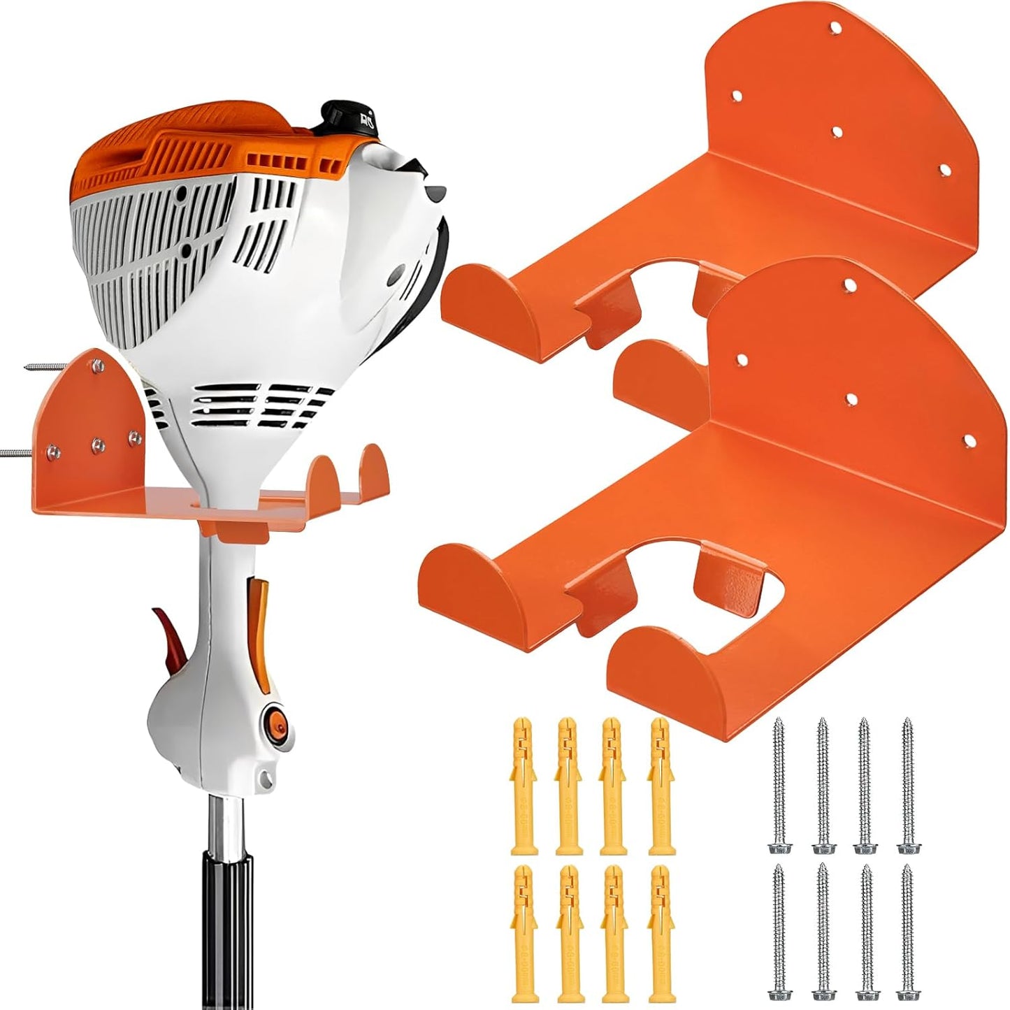 【Upgraded】 Heavy Duty Weed Eater Hanger for Garage Wall Organizer Garden Power Tool Rack for Weed Wacker, Grass Trimmer, String Trimmer, Leaf Blower, Garden Tools Storage，Gift for Men-2 Pack
