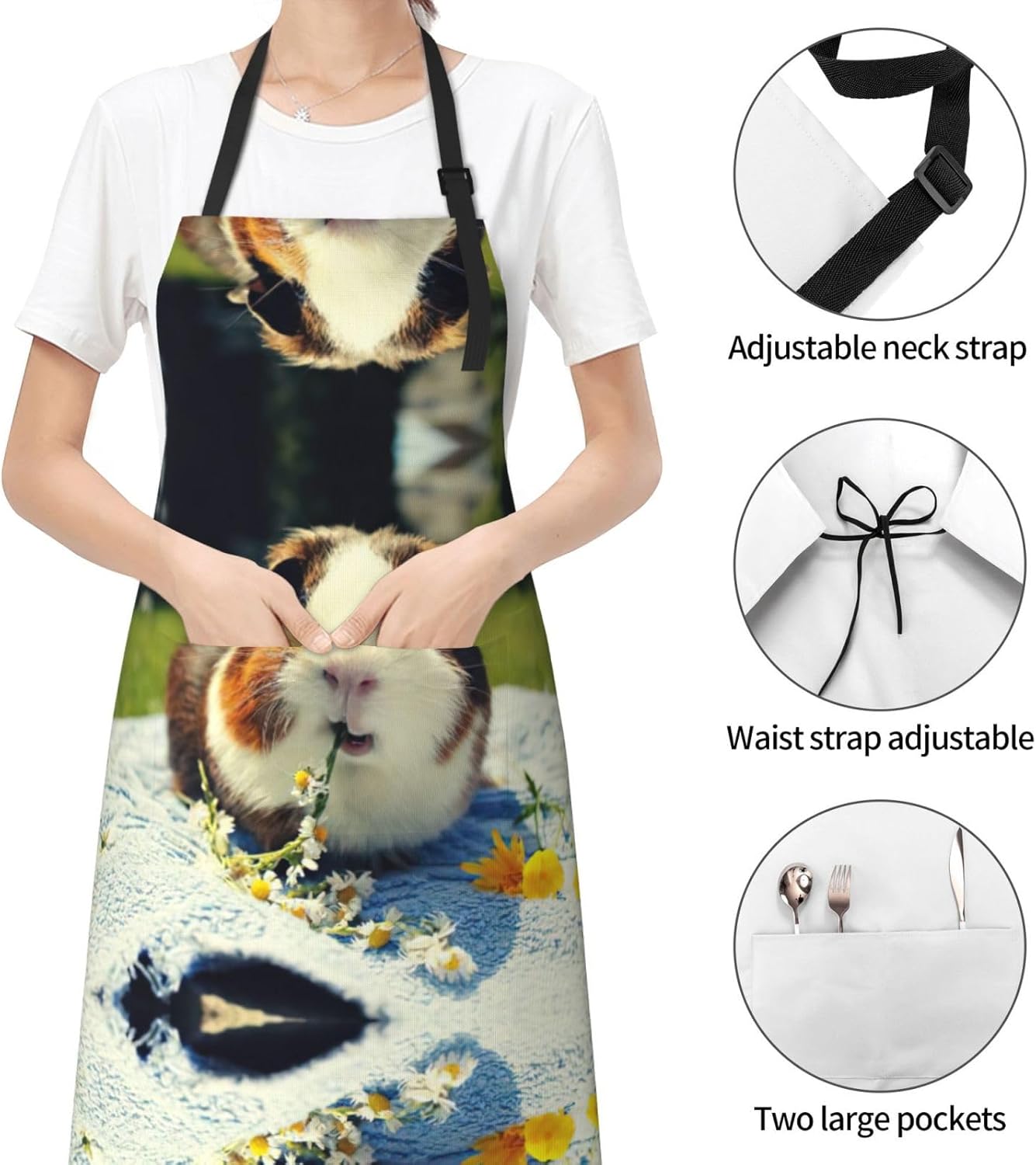 Guinea Pig Print 28x33 In Adult Kitchen Apron with Pockets Versatile Chef Smock for Cooking Baking
