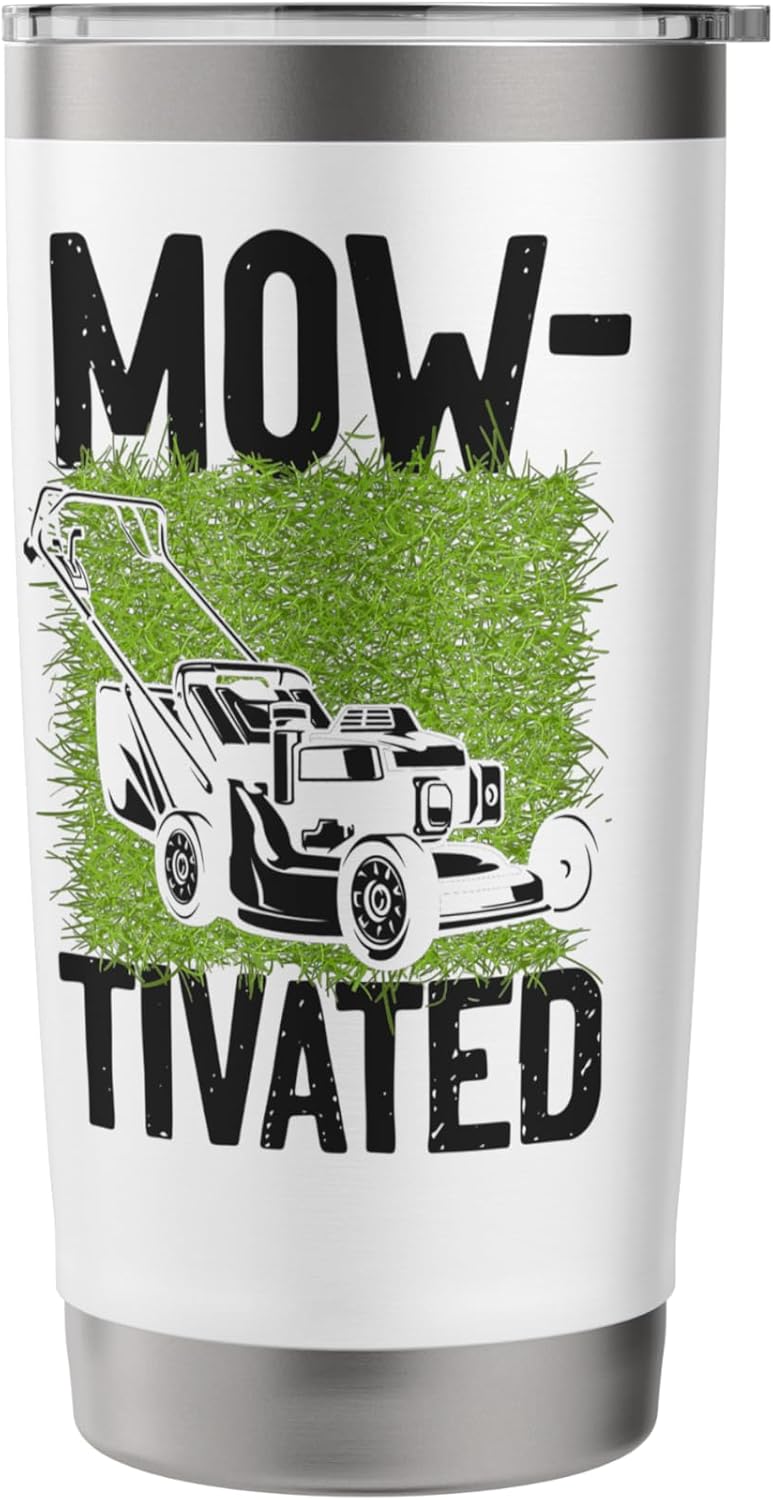 Lawn Mower Mowing Dad Father Landscaper Vintage Mow-Tivated Stainless Steel Insulated Tumbler