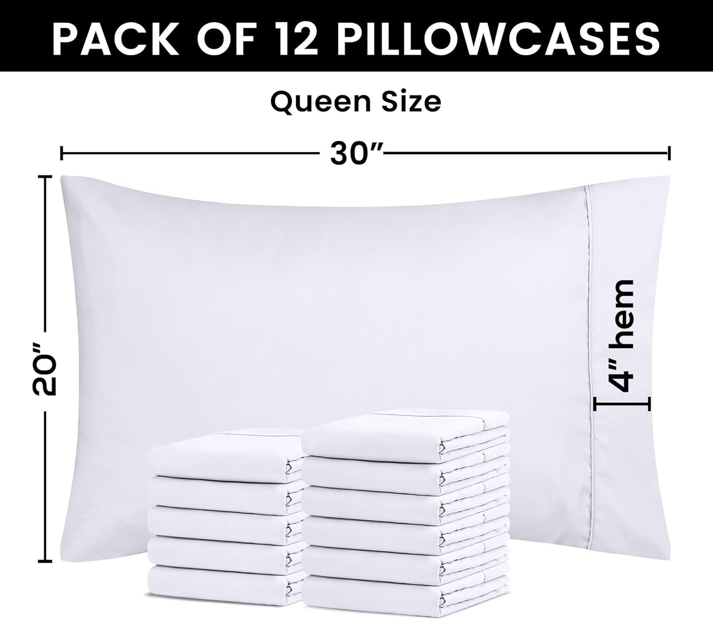 Utopia Bedding Queen Pillow Cases - 12 Pack - Envelope Closure - Soft Brushed Microfiber Fabric - Shrinkage and Fade Resistant Pillow Covers Queen Size 20 X 30 Inches (Queen, White)