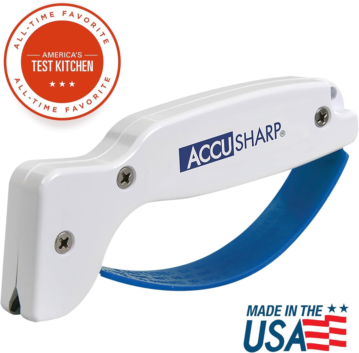 AccuSharp Knife Sharpener, Ergonomic Comfortable Handle, Compact & Easy to Use, Restore and Hone Straight & Serrated Knives, White