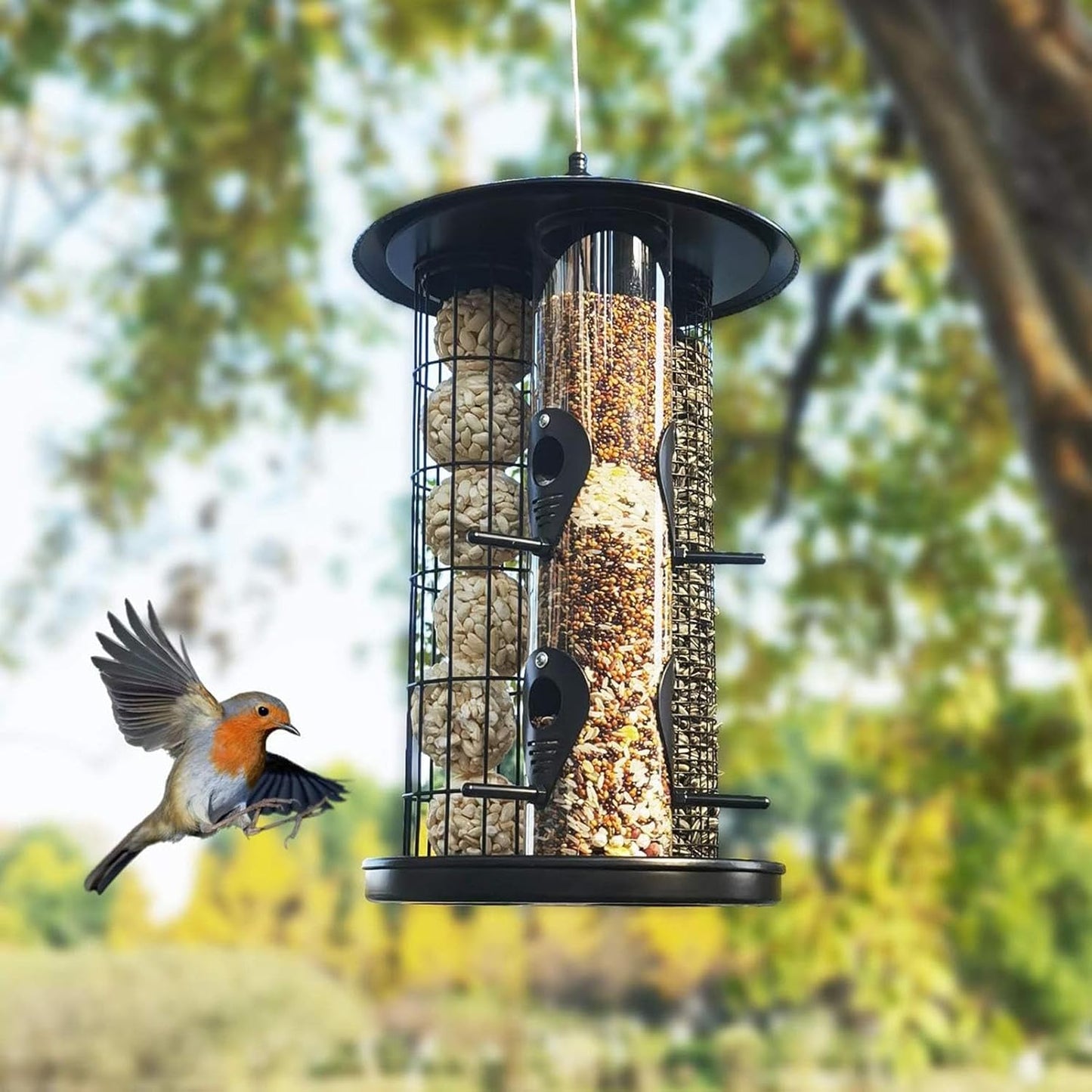 Bird Feeders for Outside - Triple-Tube Squirrel Proof Large Capacity - Bird Feeder Squirrel Proof Station,for Wild Finch Chickadee Hummingbird Food Nut Garden Yard Patio Porch