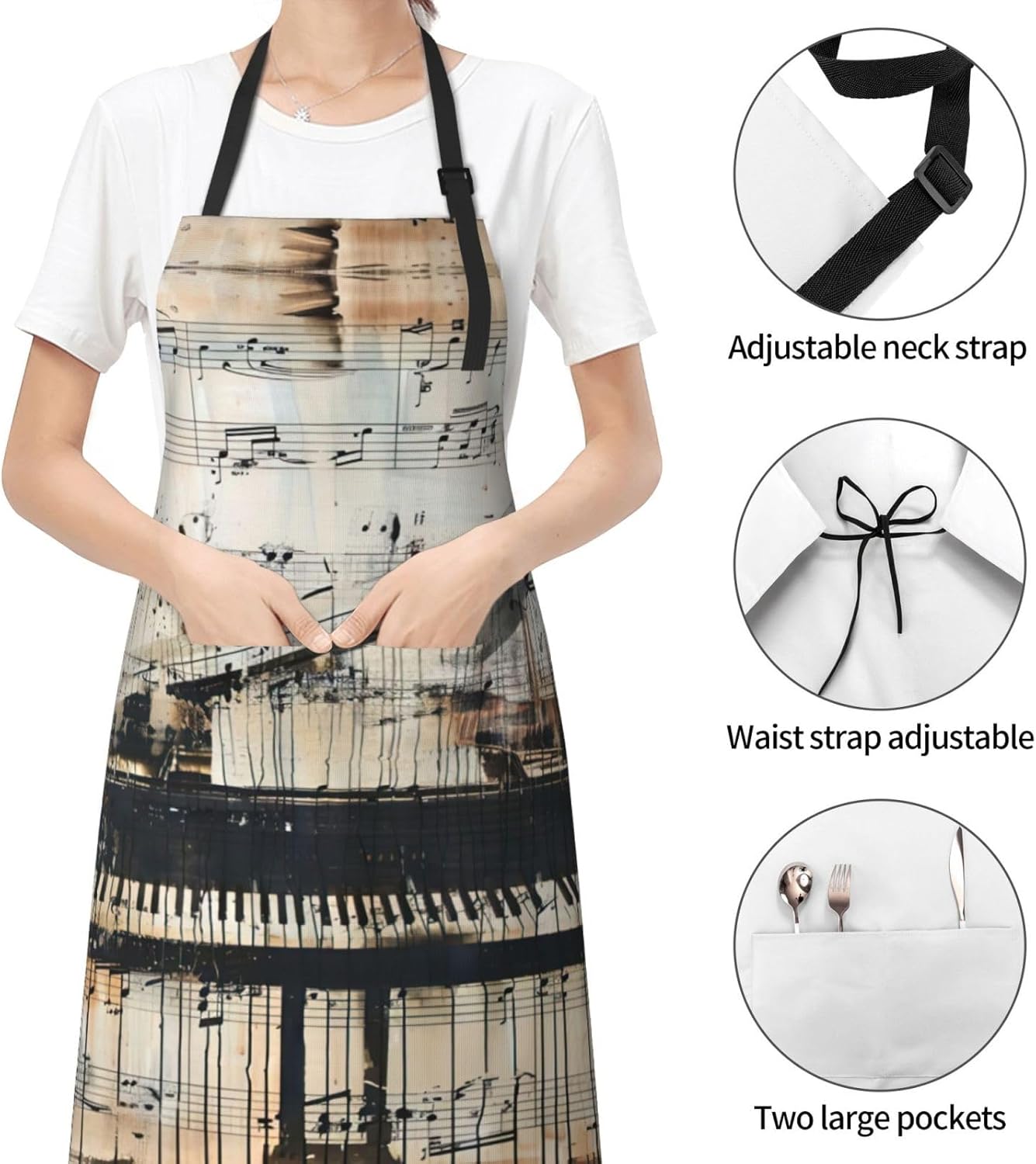 Sheet Music print Waterproof chef's apron with pocket apron for kitchen cooking baking barbecue and gardening
