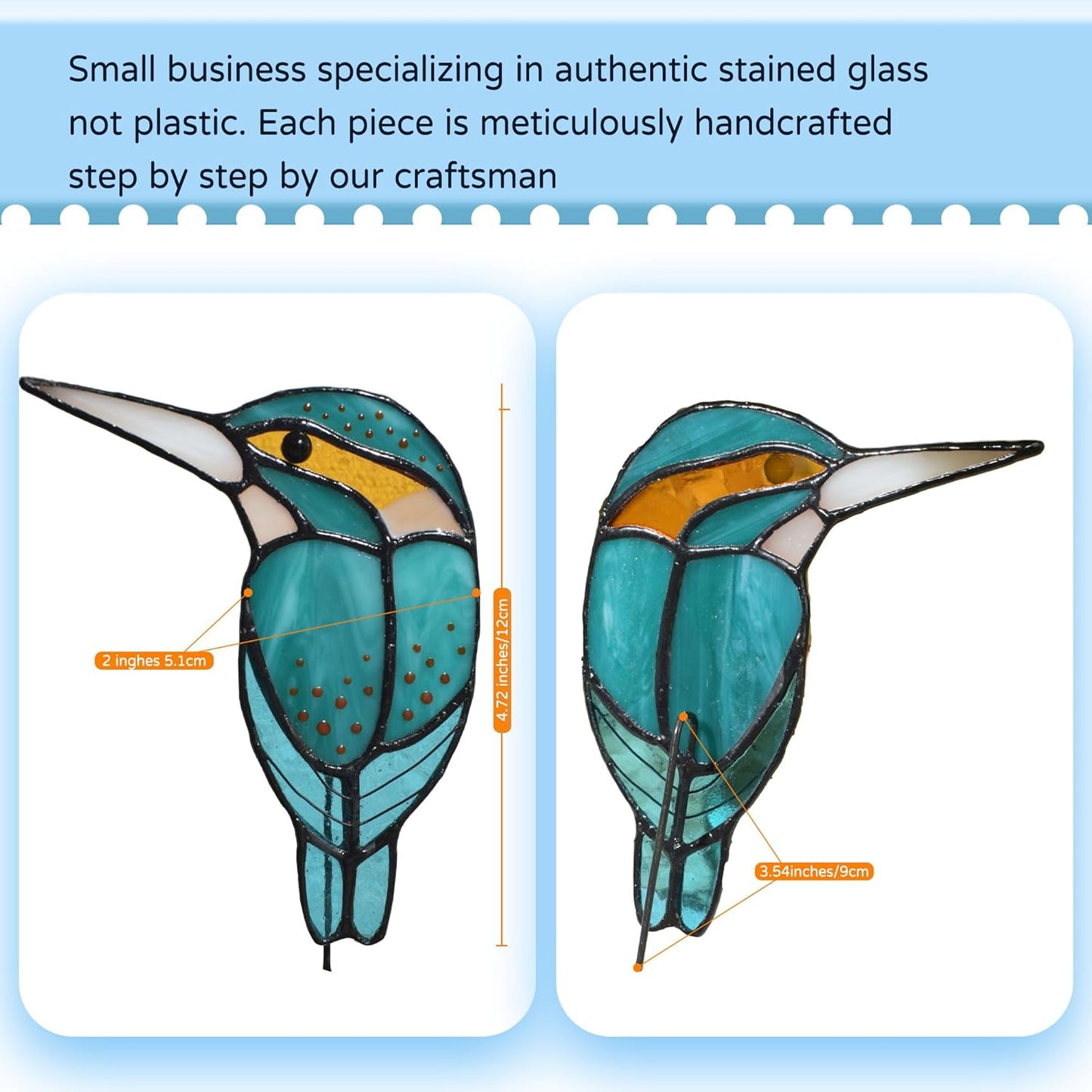 Lolitarcrafts Stained Glass Kingfisher Suncatcher for Planter Decoration-Colorful Glass Plant Pot Ornament,Bird Lover Gifts,Plant Lover Gifts