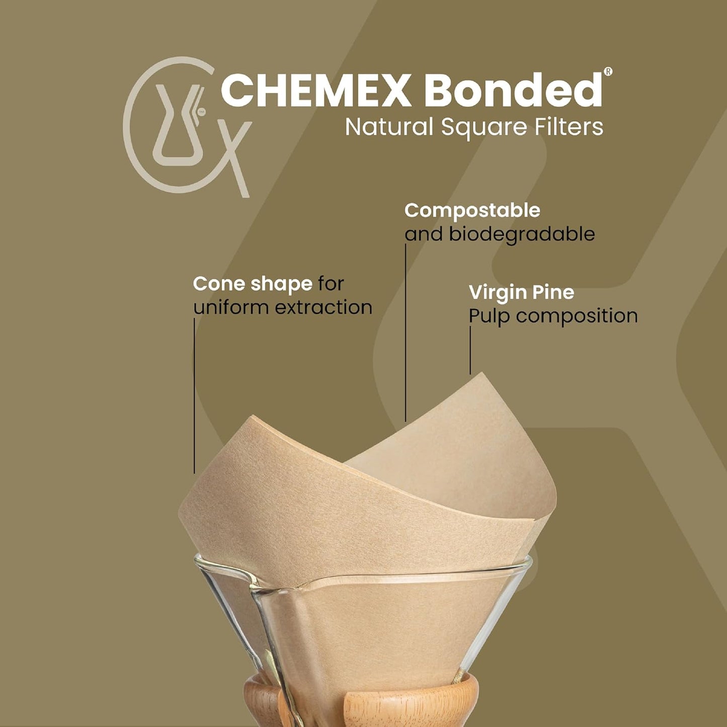 Chemex Bonded Filter - Natural Square - 100 ct - Exclusive Packaging