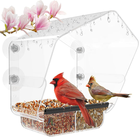 Ermete Window Bird Feeder with Strong Suction Cups, Large View Clear F