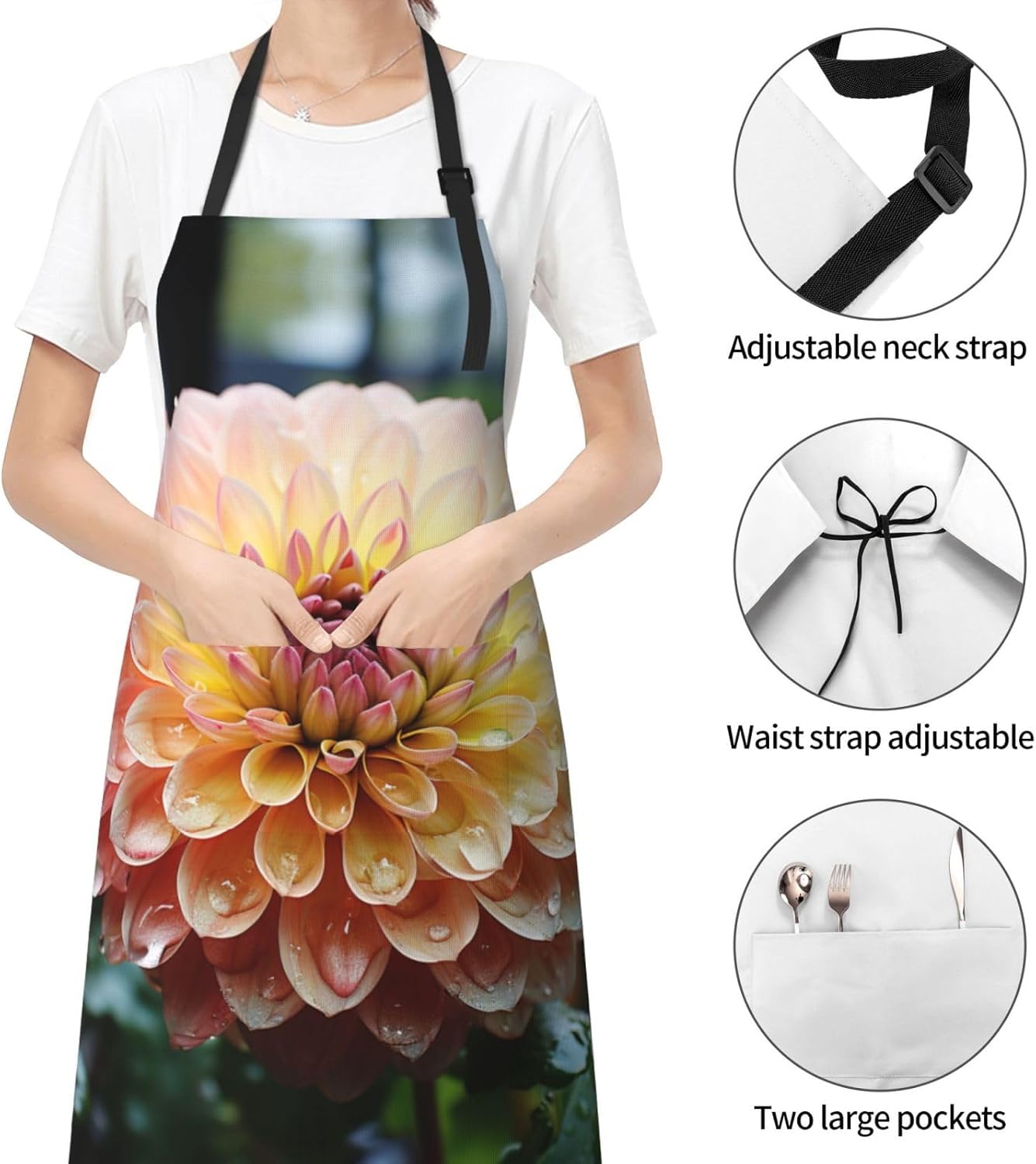Pretty Flowers print Waterproof apron with pocket adjustable cooking apron for adult kitchen bibs to bake