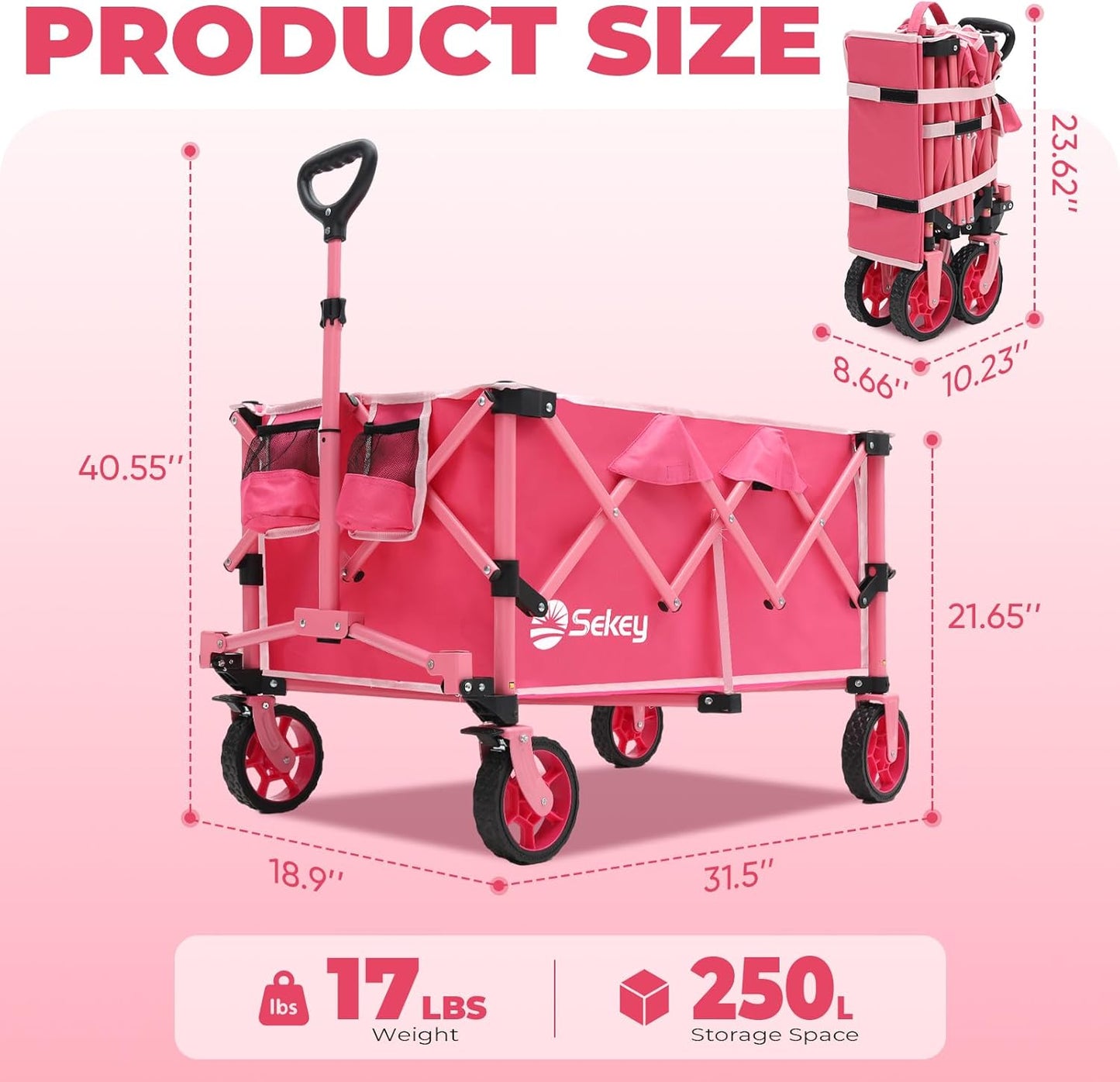 Sekey Collapsible Foldable Wagon with 330lbs Weight Capacity, Heavy Du