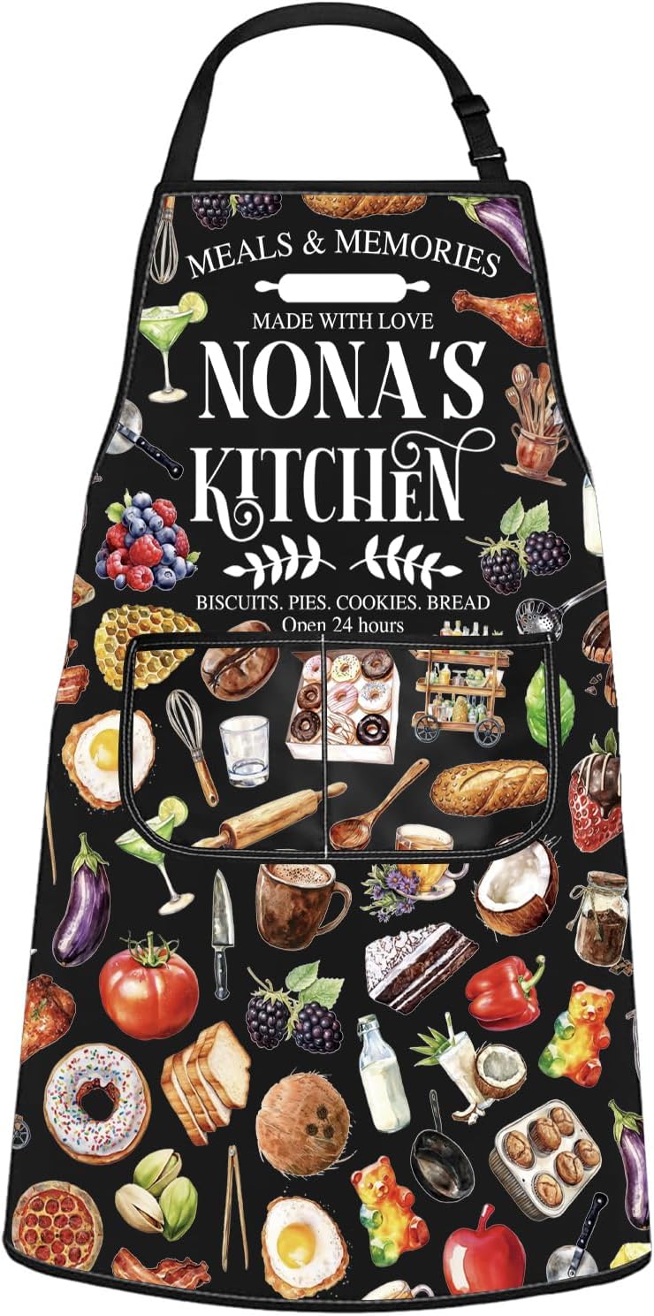 WCGXKO Nona’s Kitchen Apron Grandmother Birthday Gift Best Nona Ever Merch Mother’s Day Gift for Grandma