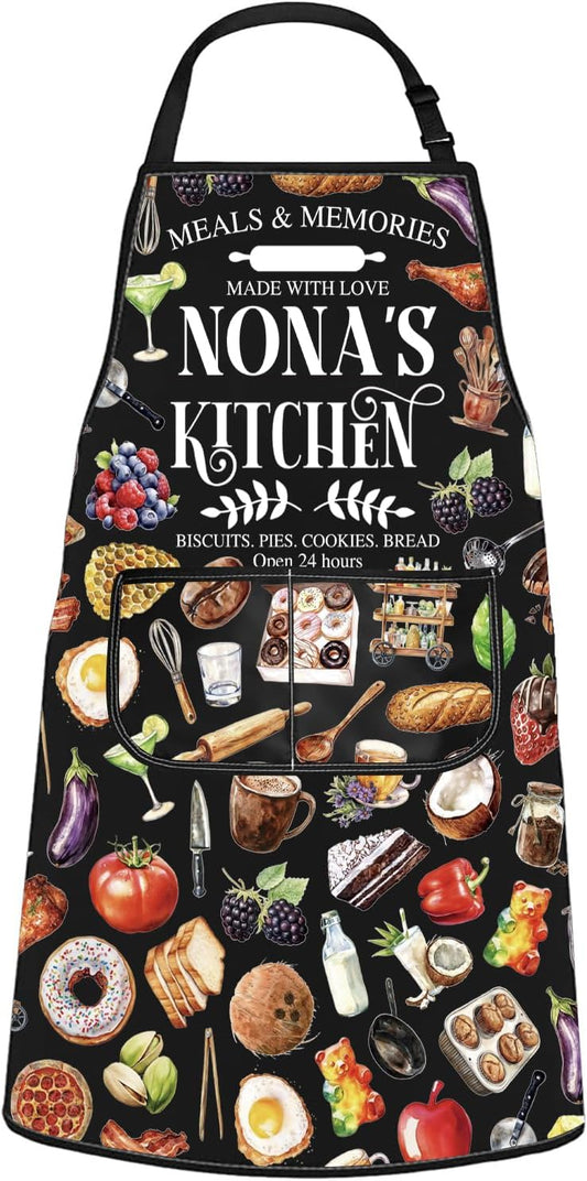 WCGXKO Nona’s Kitchen Apron Grandmother Birthday Gift Best Nona Ever Merch Mother’s Day Gift for Grandma