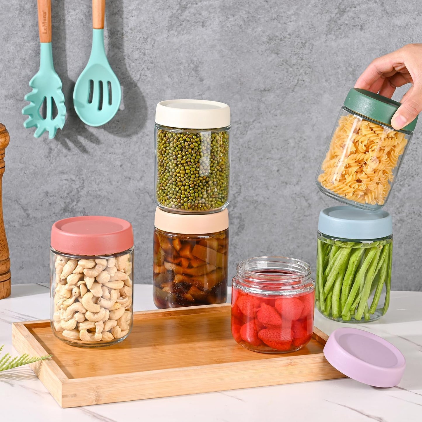 Overnight Oats Containers with Lids 16 oz Glass Jars 6 Pack Glass Mason Jars with Airtight Lids, Perfect for Oats, Yogurt, Chia Pudding