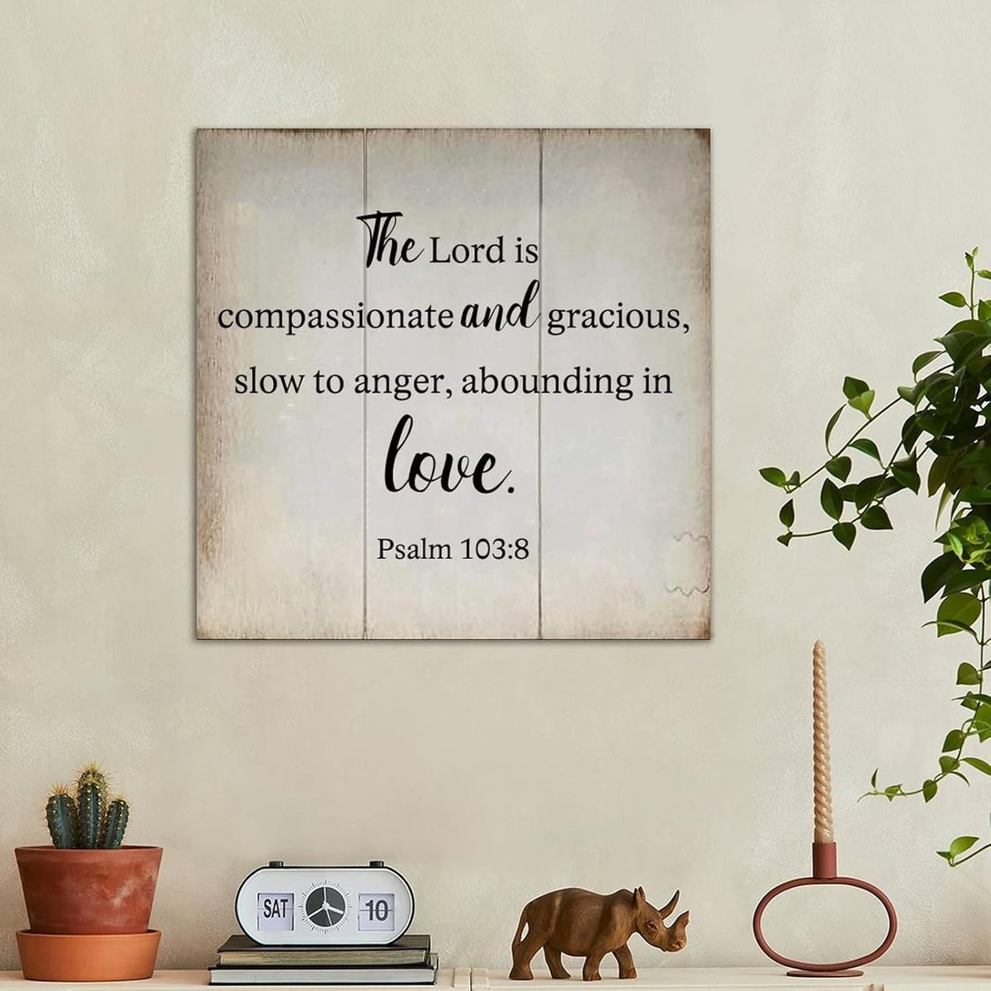 LITTLEGROVE SEEDS Rustic Scripture Wood Sign The Lord Is Compassionate And Gracious Psalm 103:8 Sign Farmhouse Wall Art Rustic Wall Decor for Home Man Cave Gate Garden Bars Cafes 10x10in