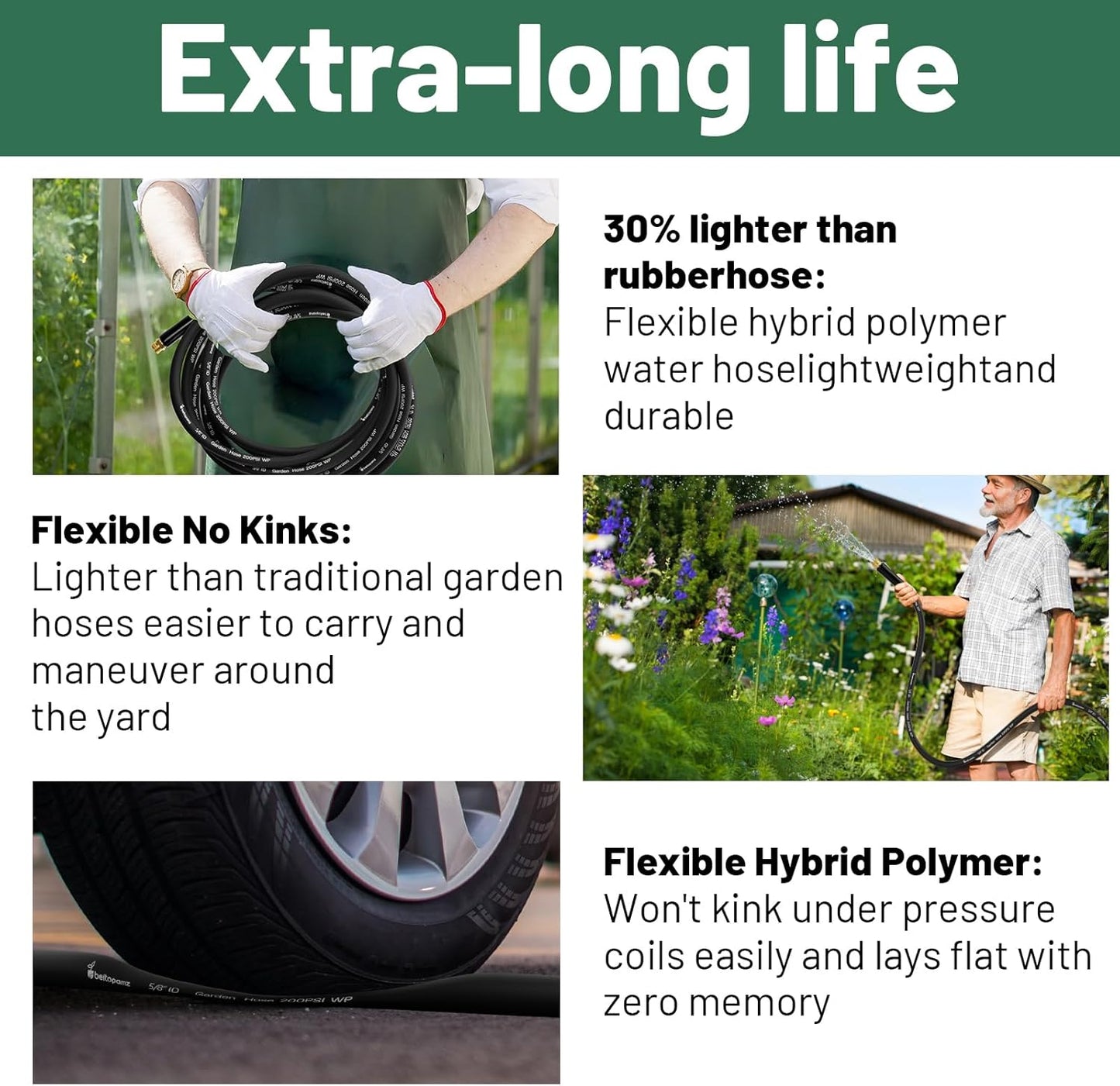 Garden Hose 50 ft x 5/8 in Heavy Duty Water Hose, Flexible and Durable