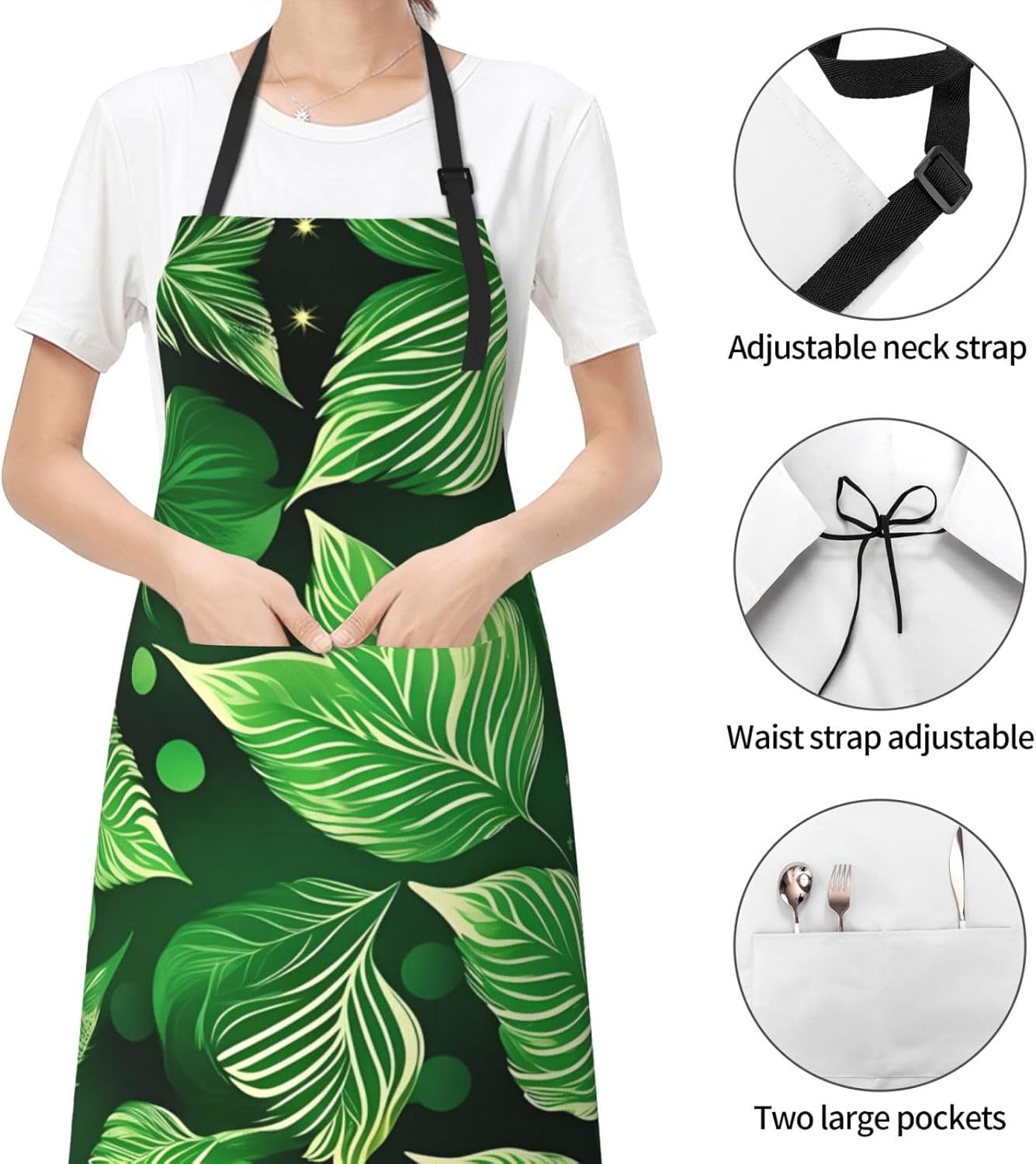 St Patricks Day Leaves print Waterproof chef's apron with pocket apron for kitchen cooking baking barbecue and gardening
