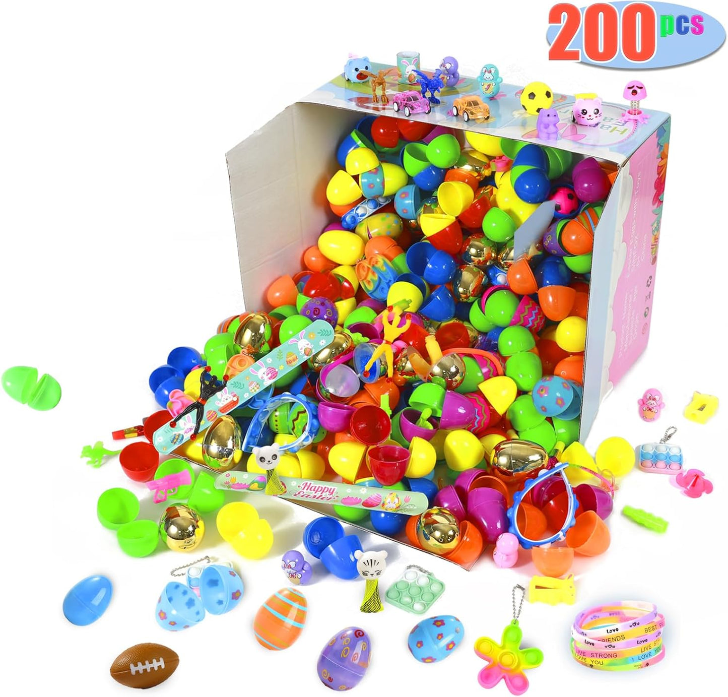 200 Pcs Prefilled Easter Eggs with Toys Inside,Easter Basket Stuffers Gifts in Surprise Eggs,Prizes Classroom Events,Gifts Bulk Fillers,Easte Party Favors