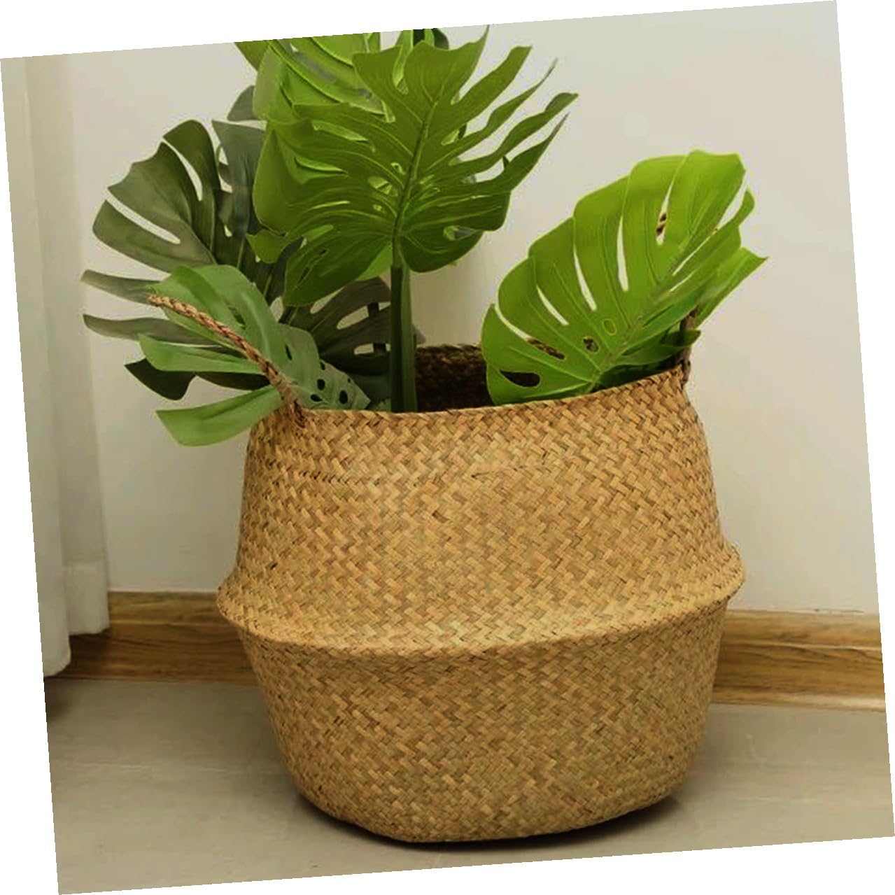 Woven Flowerpot Basket Handwoven Storage Bin Large Foldable Rattan Pla