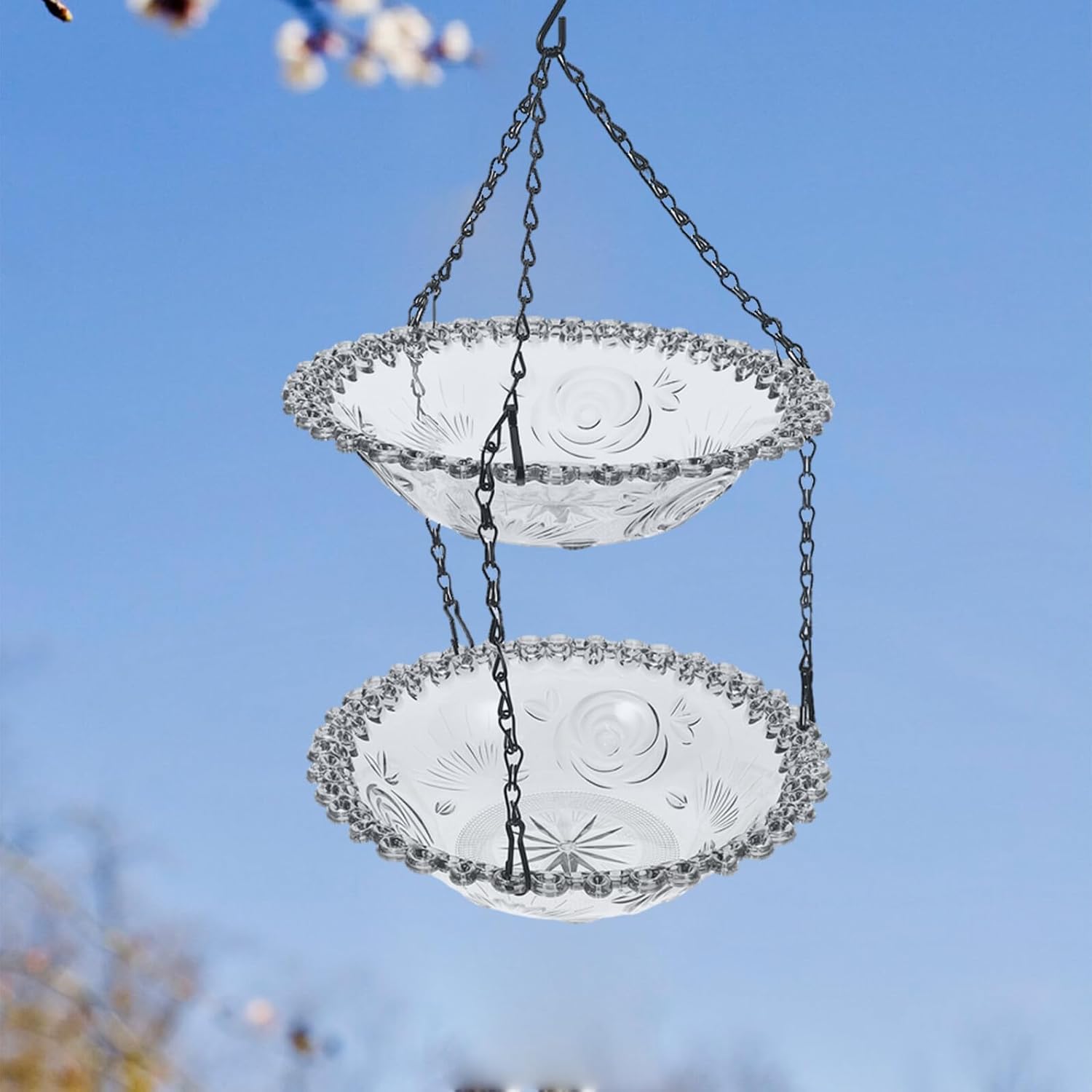Milisten Outdoor Hanging Bird Feeder and Dual-Layer Bird Bath in Gray 