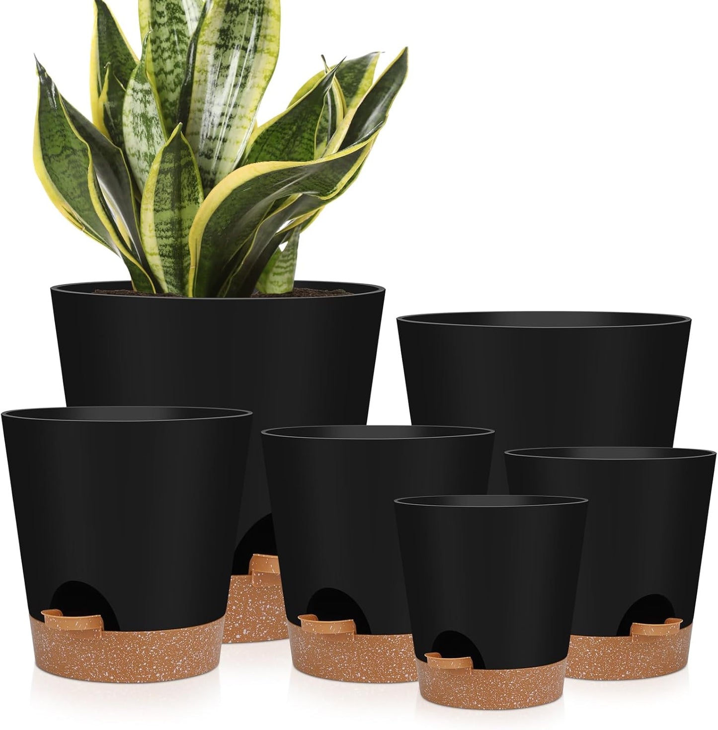 Indoor Self Watering Planters with Drainage Holes and Saucers, 8, 7, 6