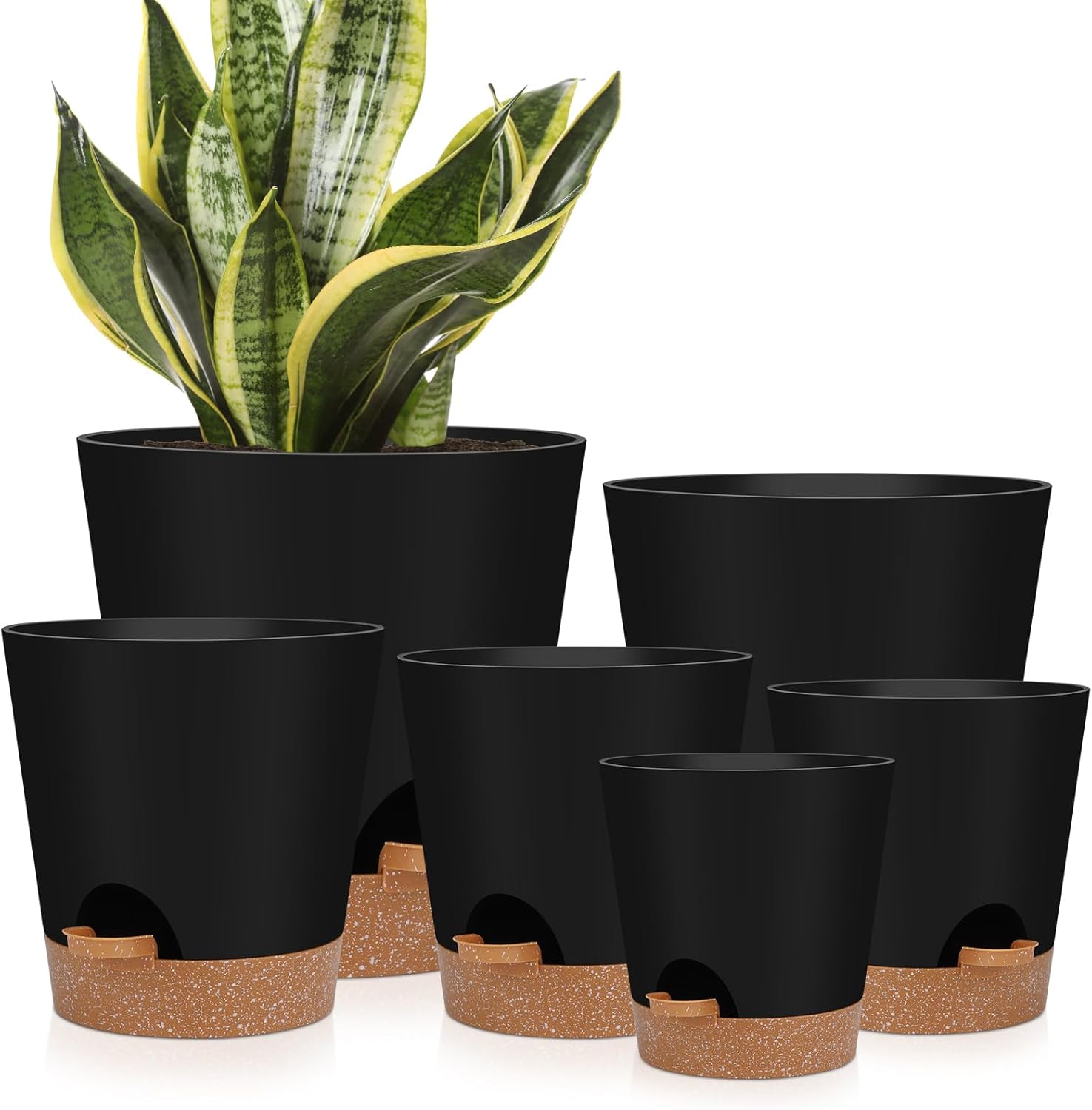 Indoor Self Watering Planters with Drainage Holes and Saucers, 8, 7, 6