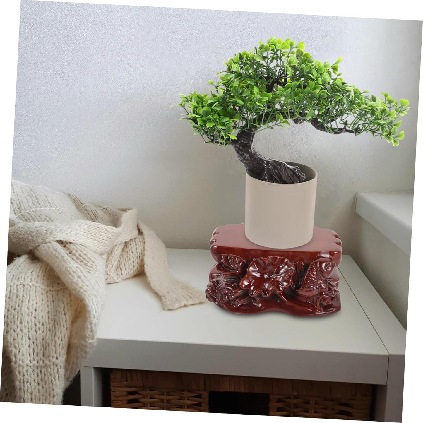 PRETYZOOM Wooden Pedestal Stand for Plants and Decorations Carved Solid Wood Riser Display Tray Elegant Flower Pot Base for Home Decor Unique Centerpiece for Dining Table and Counter