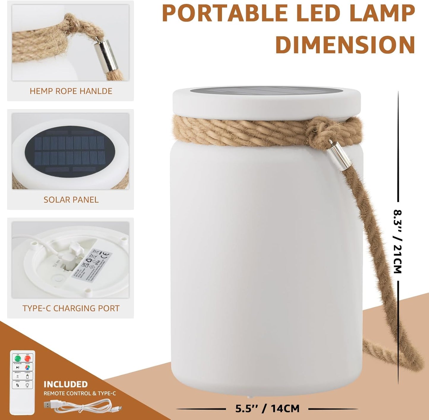 uuffoo Solar Table Lamp Lantern LED Outdoor Cordless IP44 RGB and Warm White Dimmable for Patio Camping Restaurant Terrace