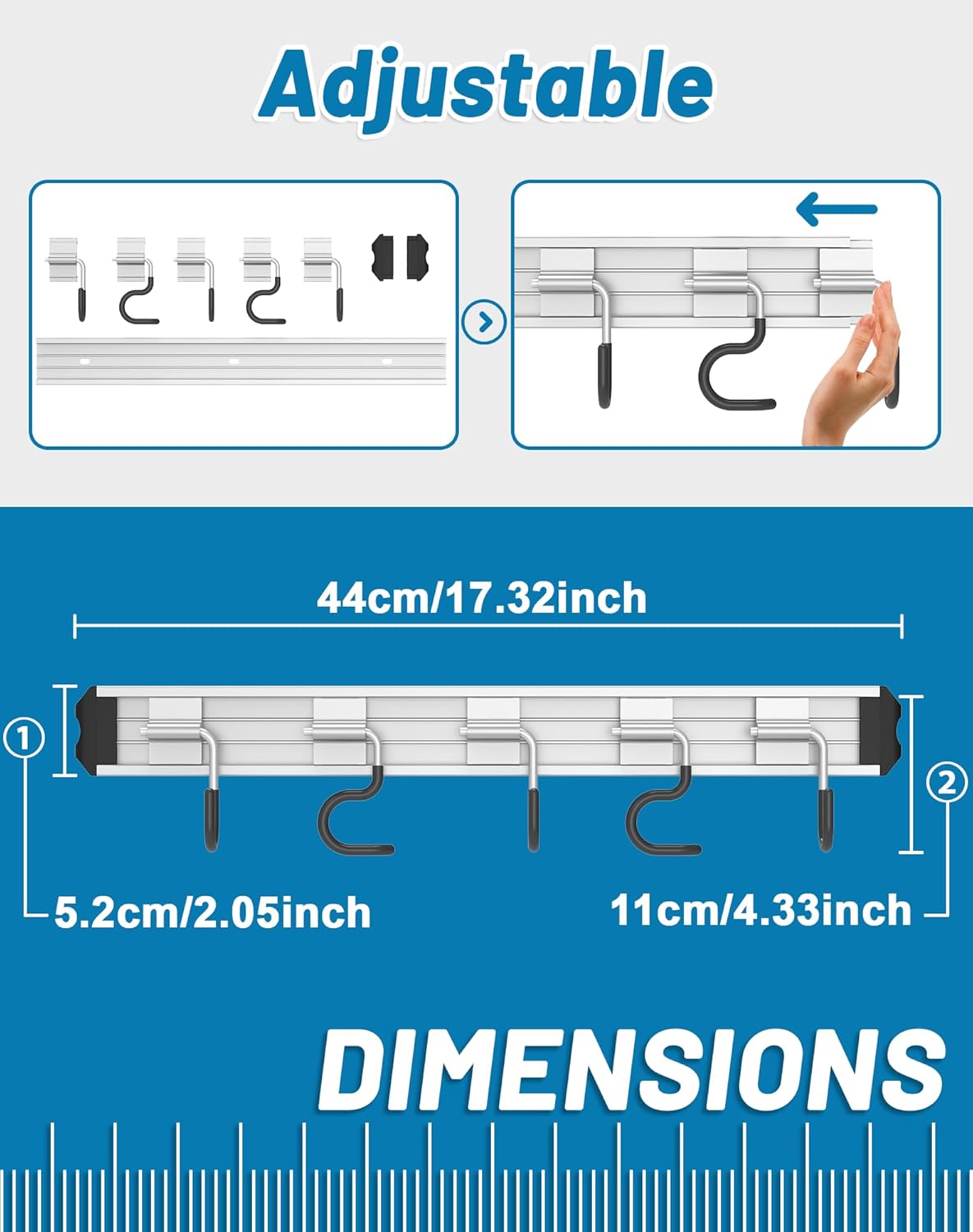 Mop and Broom Holder Wall Mount Garden Tool Rack Organizer, Modern Style,Movable Aluminum Alloy Wall Mounted Hook 4 Pack,Storage Gift for Bathroom,Closet,Laundry Room,Garage,Tool Room(Black)