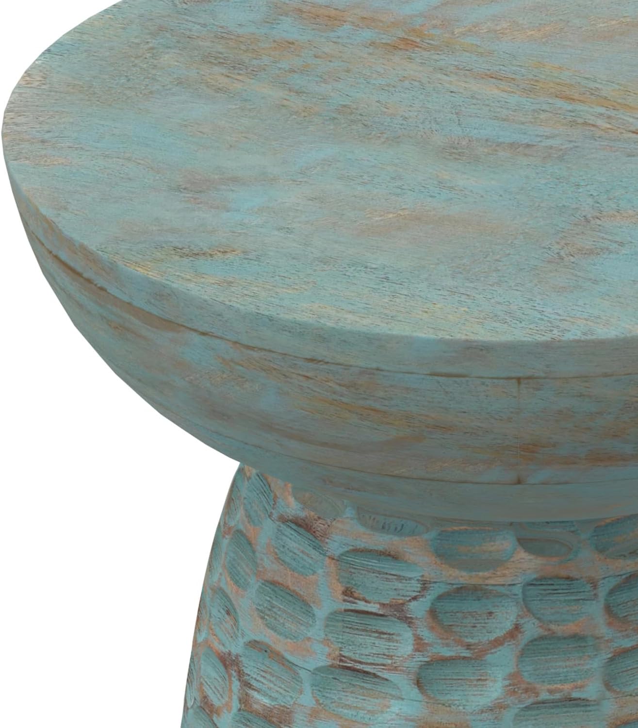 SIMPLIHOME Boyd End Table - 13 inch Wide Solid Mango Wood Round Accent Table in Teal Wash, Handcrafted Contemporary Nightstand or Lamp Stand for Living Room, Bedroom, or Office, Assembled