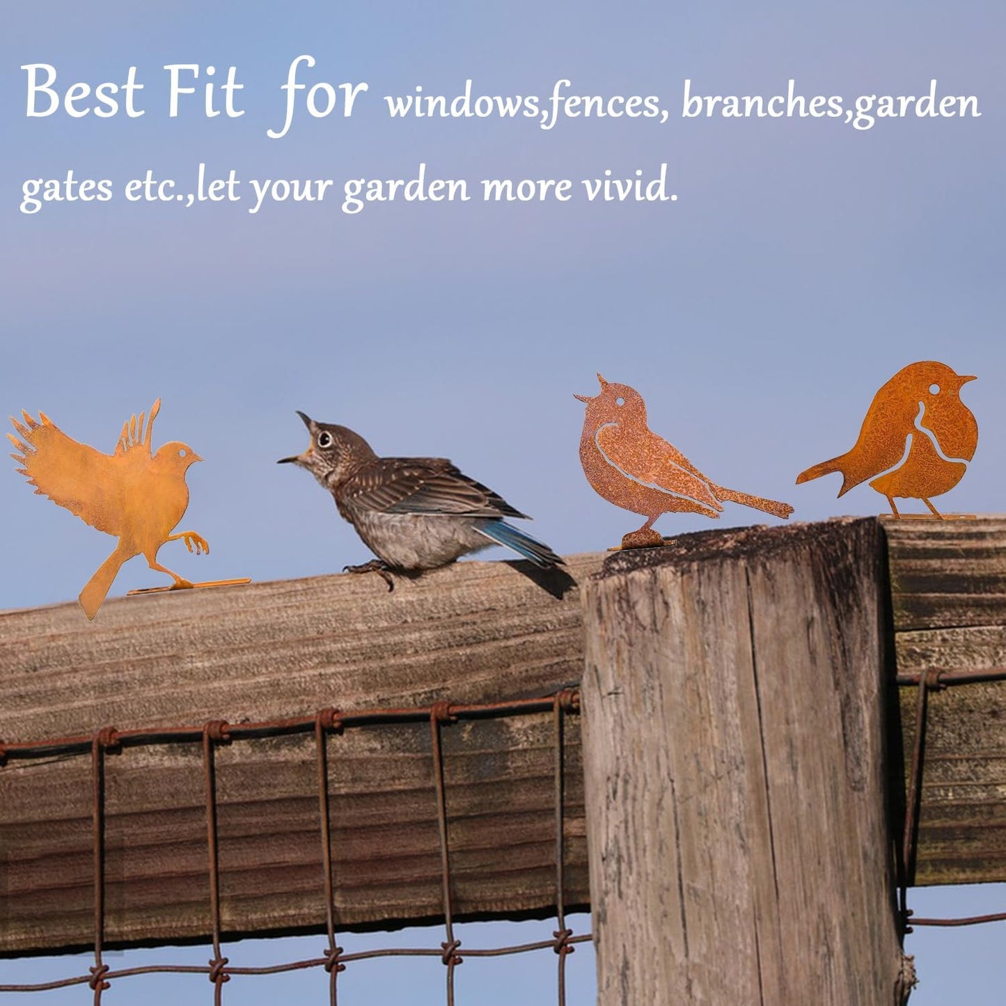 5PCS Rusty Metal Birds Decorations - Handmade Yard Art & Garden Sculptures, Rustic Metal Garden Decor for Outdoor Fences, Patio, and Bird Lovers