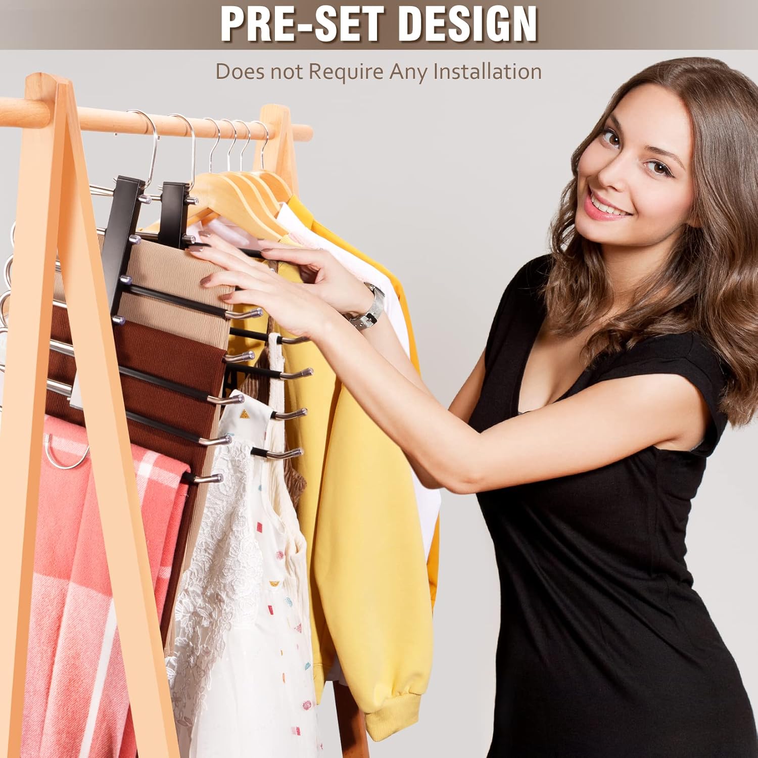 Space Saving 6 Tier Pant Hangers, Anti-Slip, Stainless Steel, 2 Pack, 
