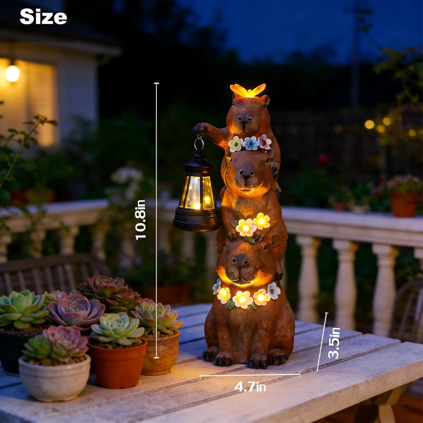 Duck Garden Statue with Solar Lantern, Cute Duck Figurine Waterproof Garden Decor for Outdoor, Porch Goose Statue Outside Duck Light for Yard Art Lawn Pond, Perfect Duck Gifts for Women (Capybara)