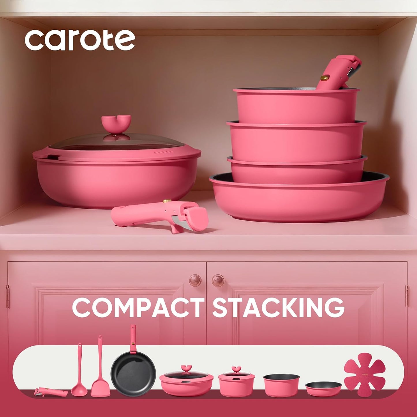 CAROTE 15pcs Pots and Pans Set Non Stick, Cookware Set Non Toxic with 