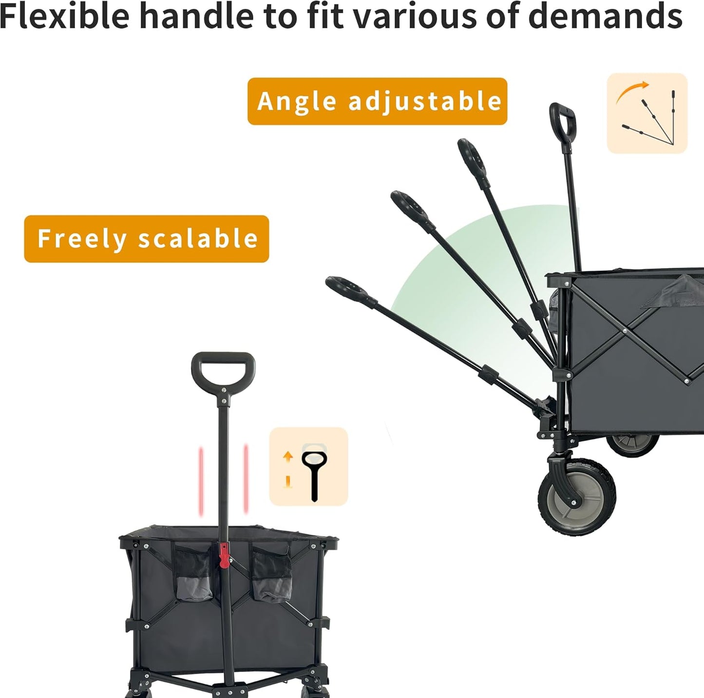Outdoor Steel Wagon Cart Garden Wagon with Adjustable Handles 2 Cup Holders Wheels 220LBS Large Loading Capacity Collapsible