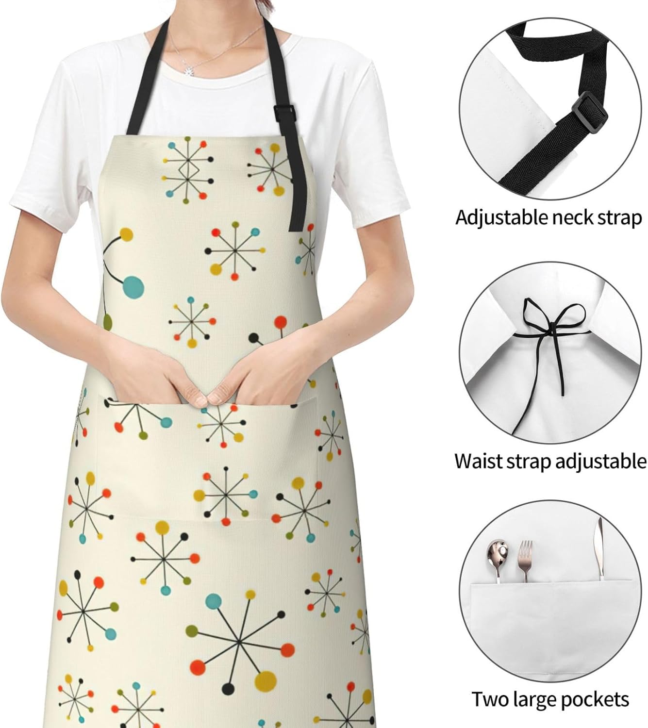 Retro Modern Print Laundry apron 28x33 In Waterproof Kitchen Apron with Pockets for Cooking Baking