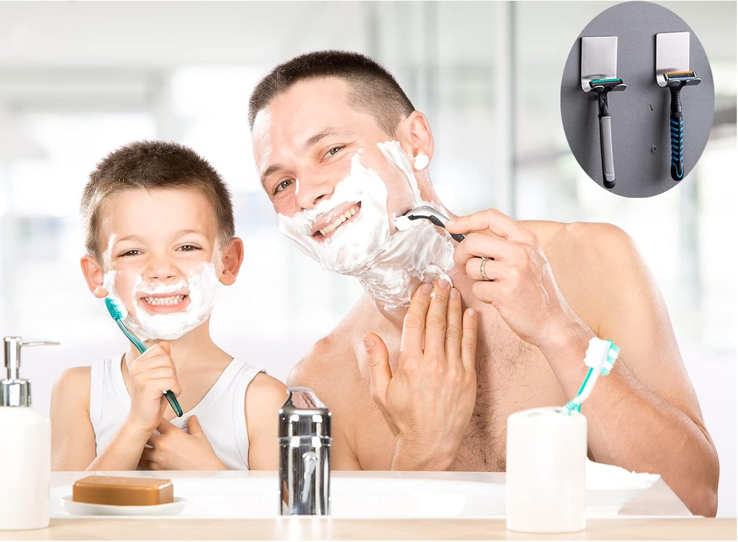 Razor Holder Shaver Hook Hanger Stand(2 Pack)Self Adhesive Stainless S